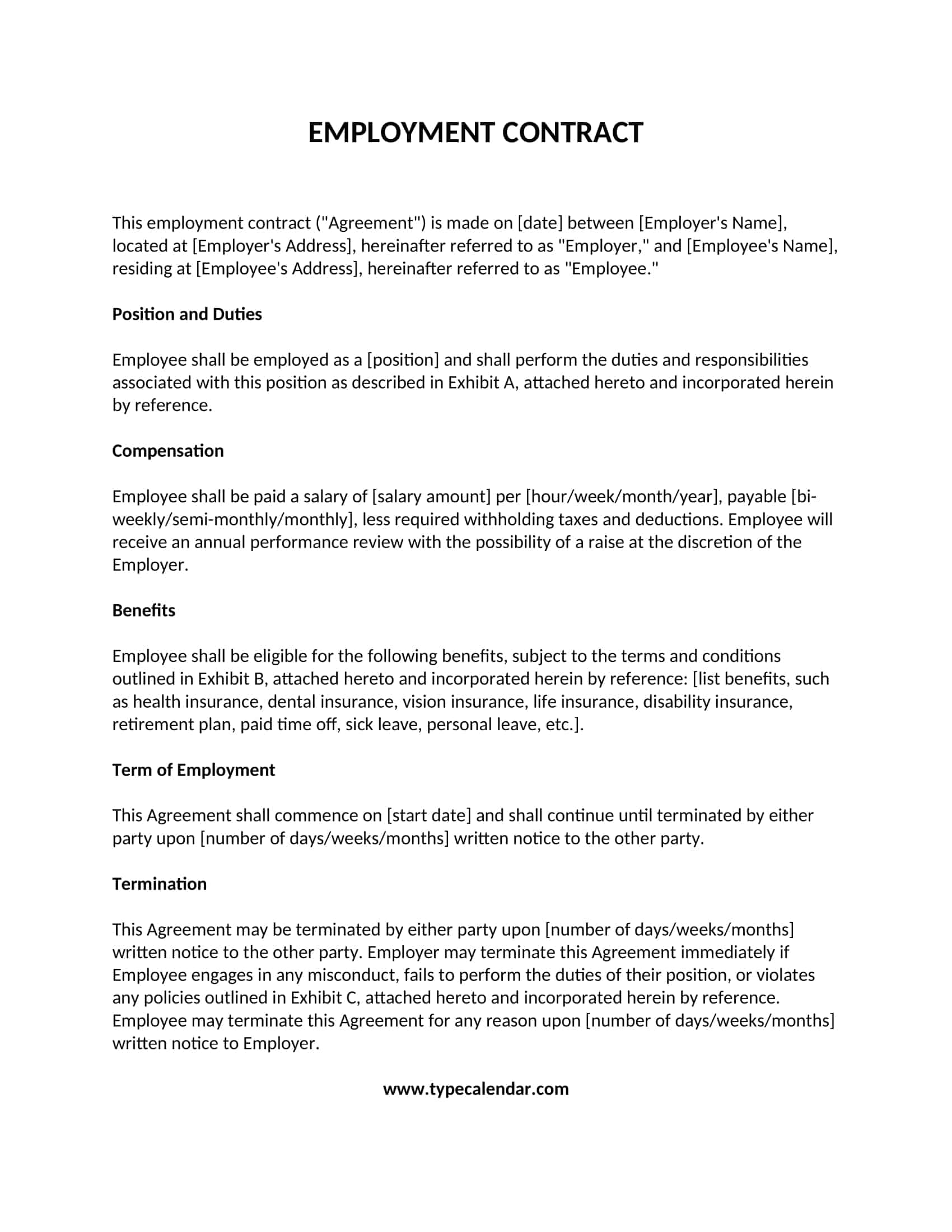 Free Printable Employment Contract Form Templates Letter PDF Word Free Printable Employment Contract Form Templates Letter PDF Word