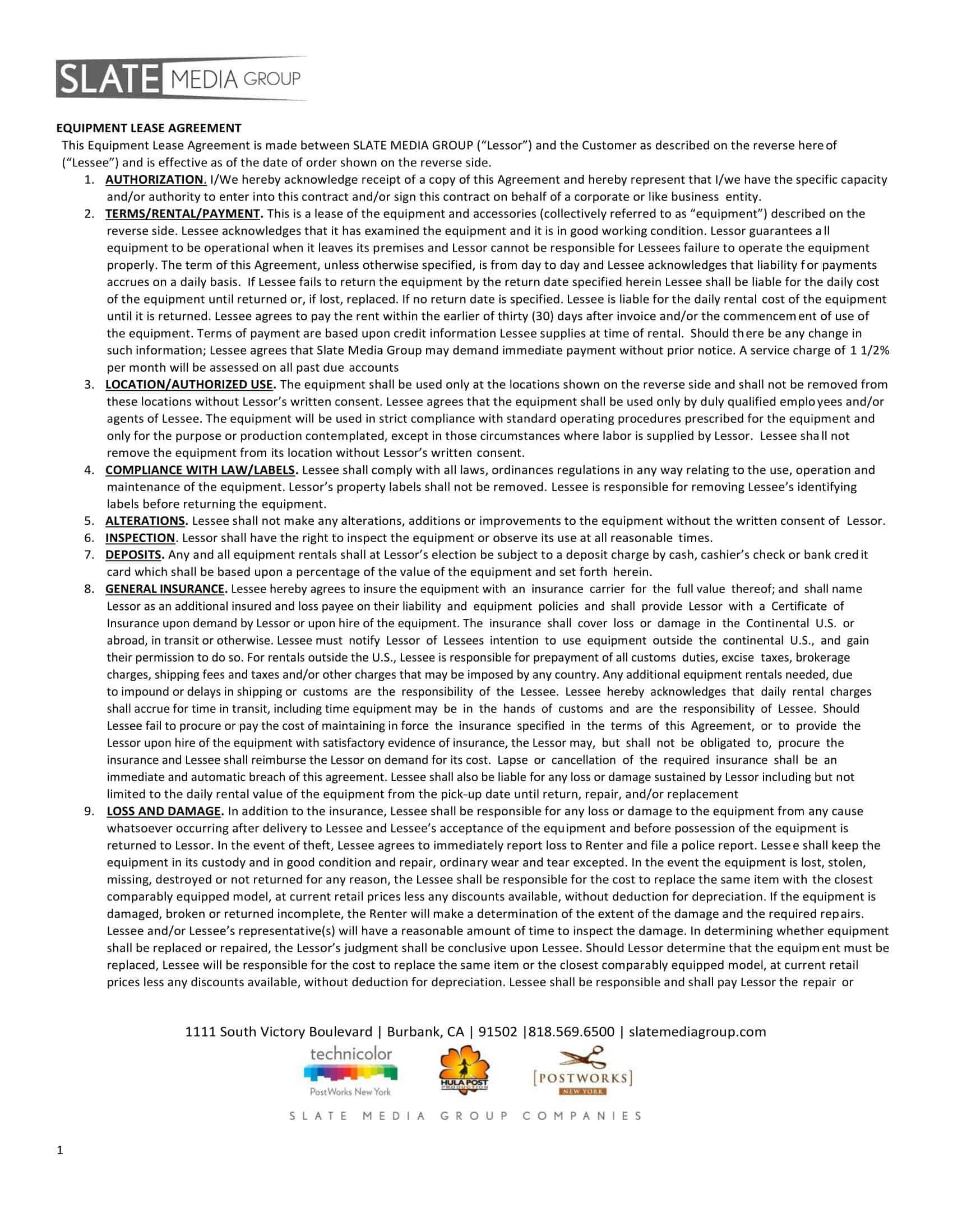 equipment lease agreement example equipment lease agreement example