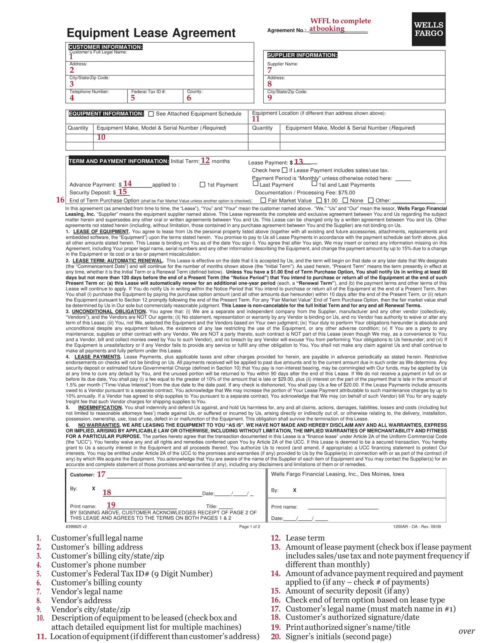 equipment lease agreement form equipment lease agreement form