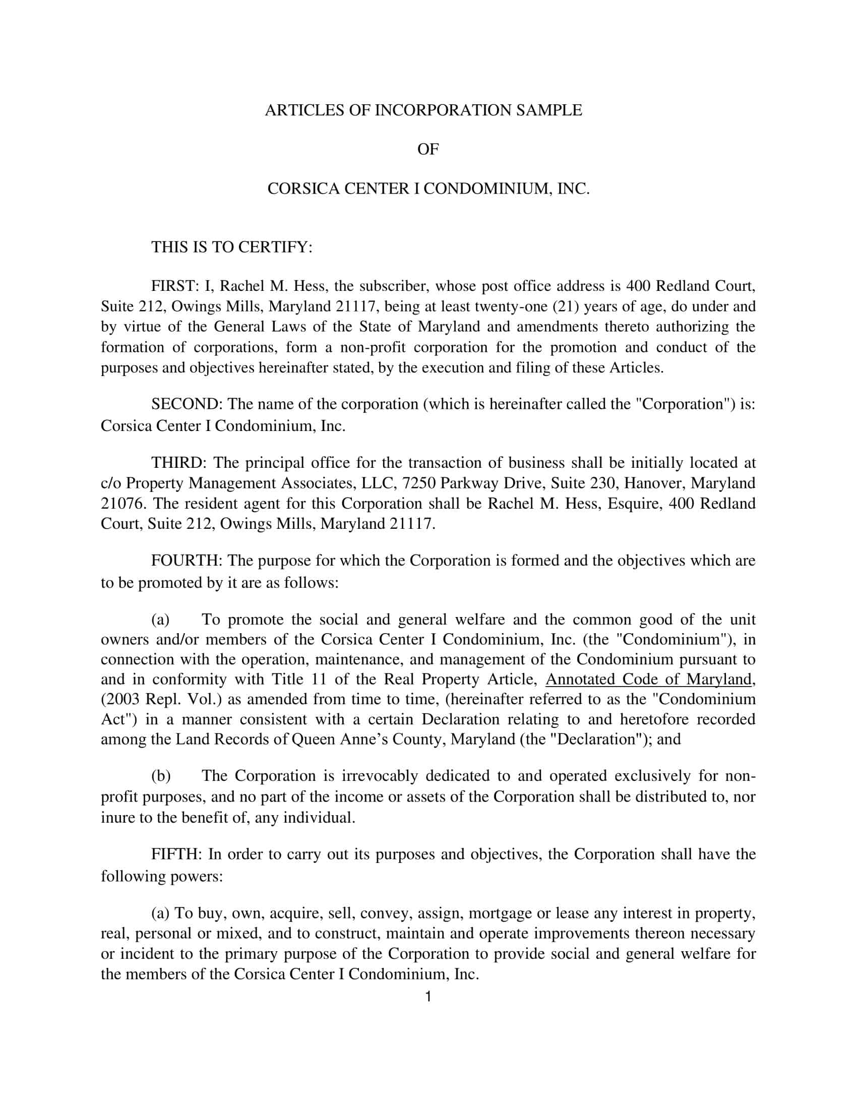 example articles of incorporation example articles of incorporation