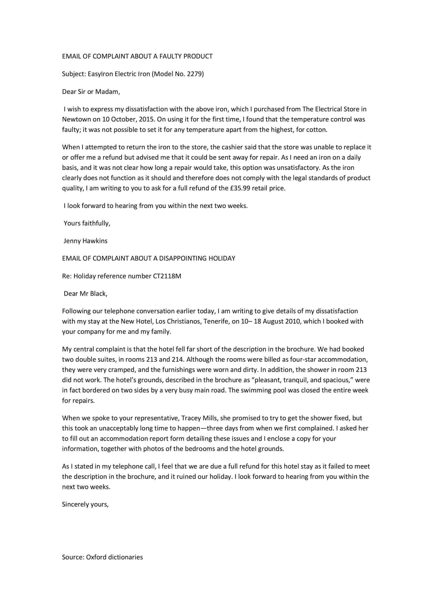 example complaint letter example complaint letter
