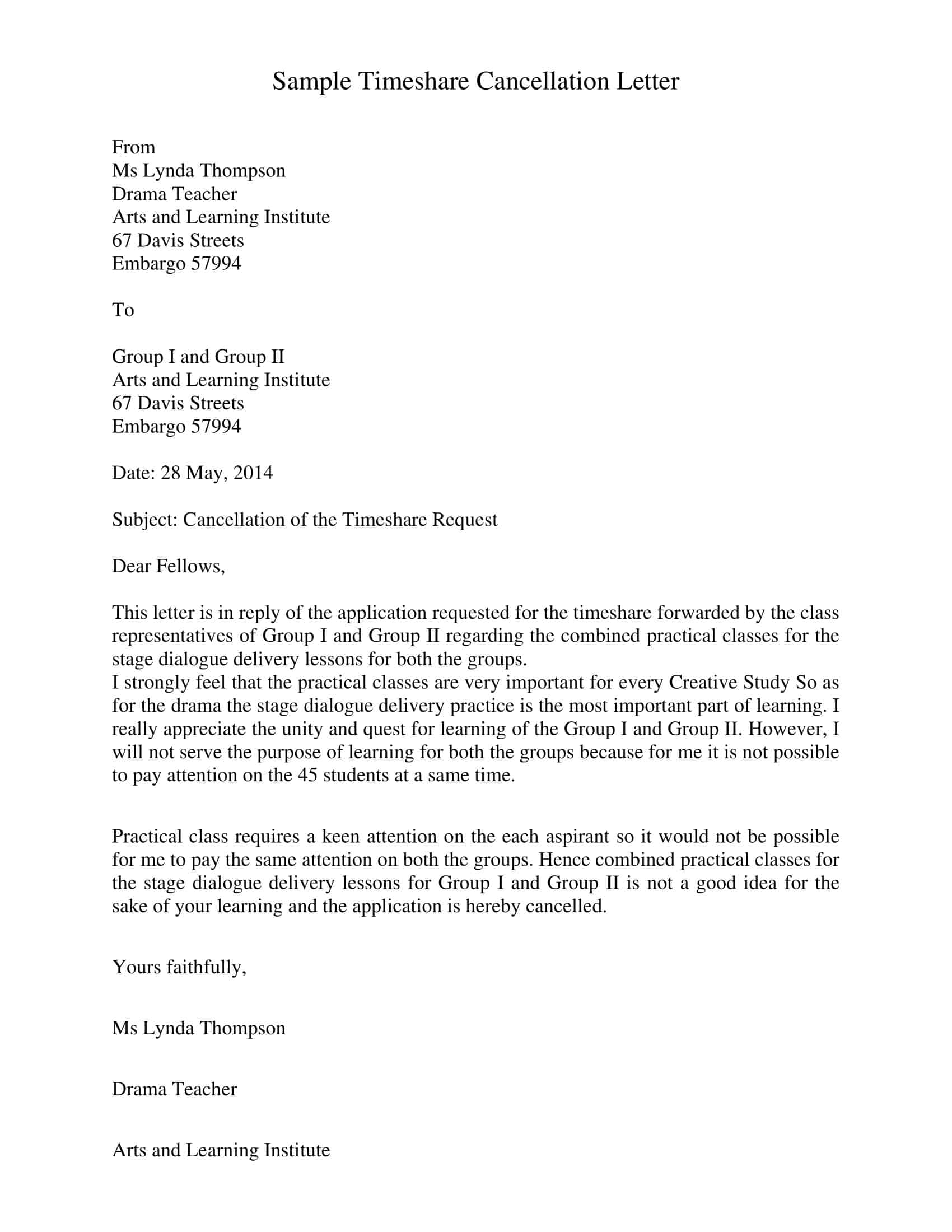 example letter to cancel timeshare example letter to cancel timeshare