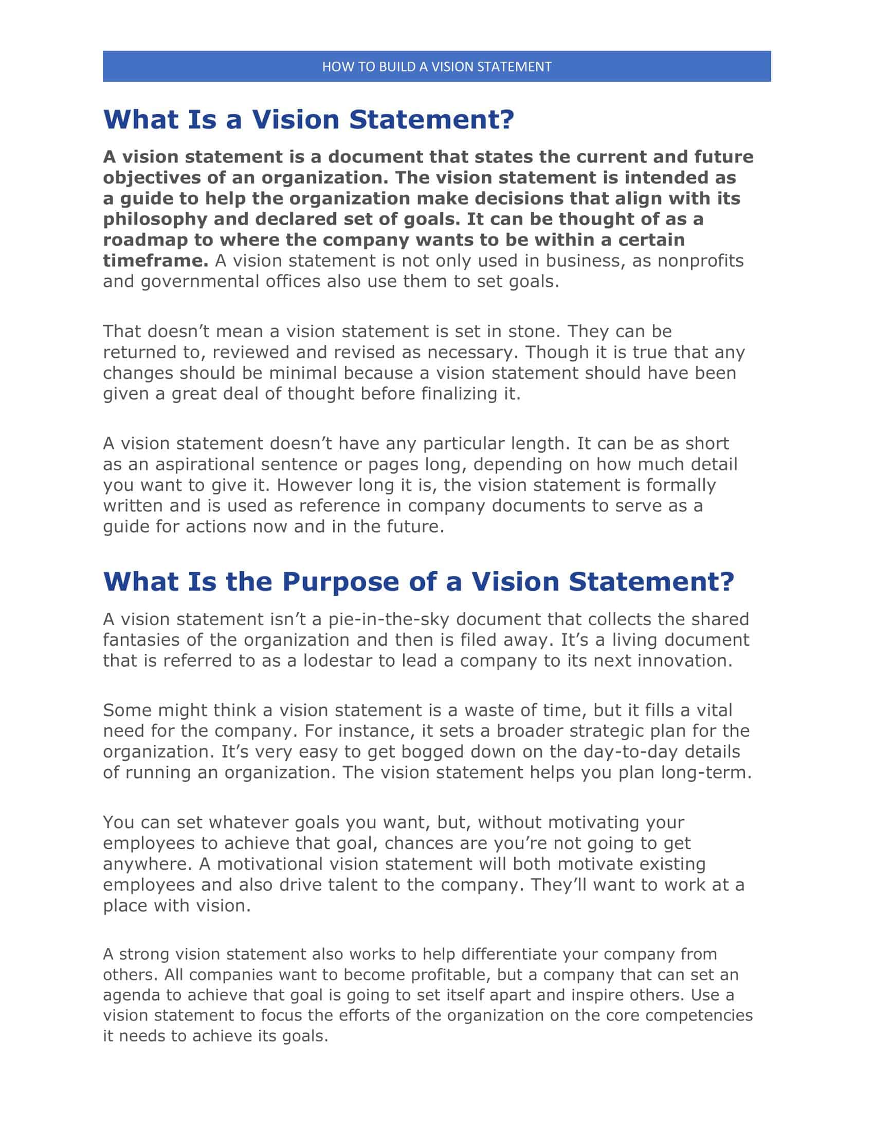 Free Printable Vision Statement Templates [Word, PDF] Examples