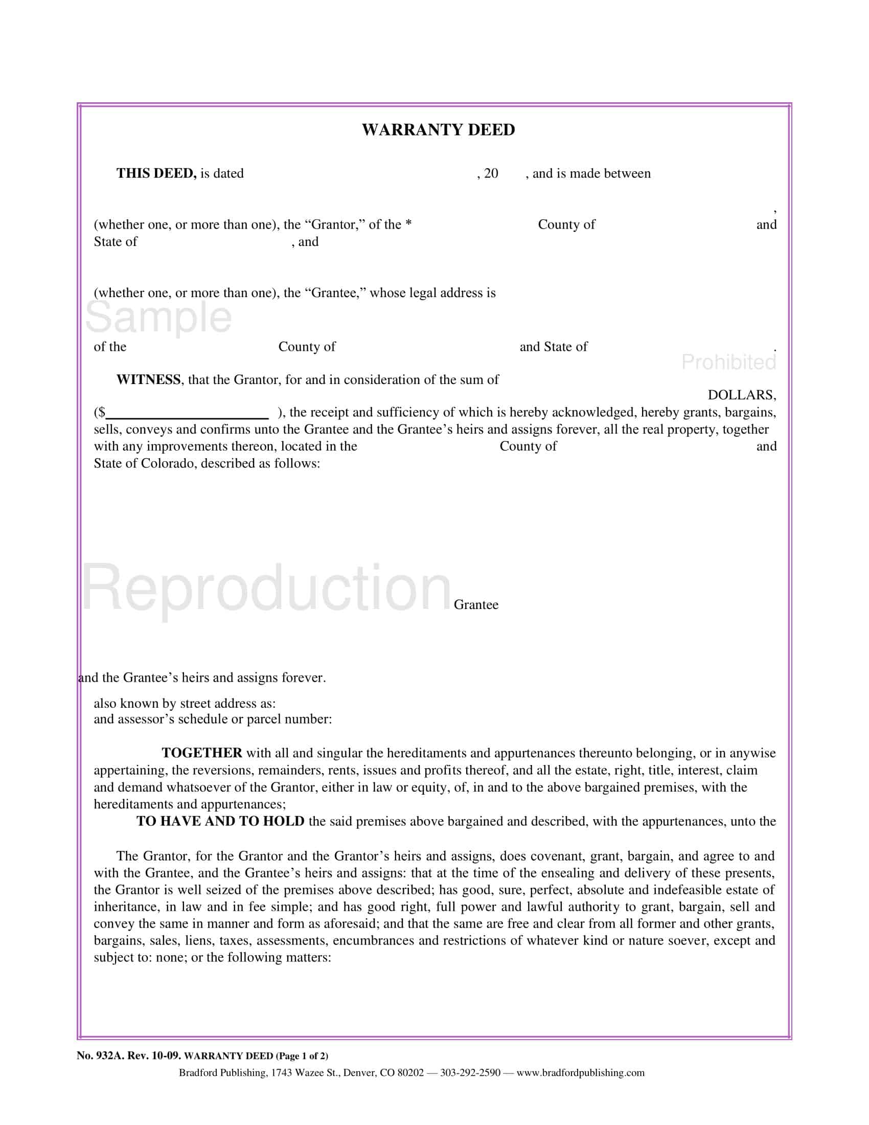 example of a warranty deed example of a warranty deed