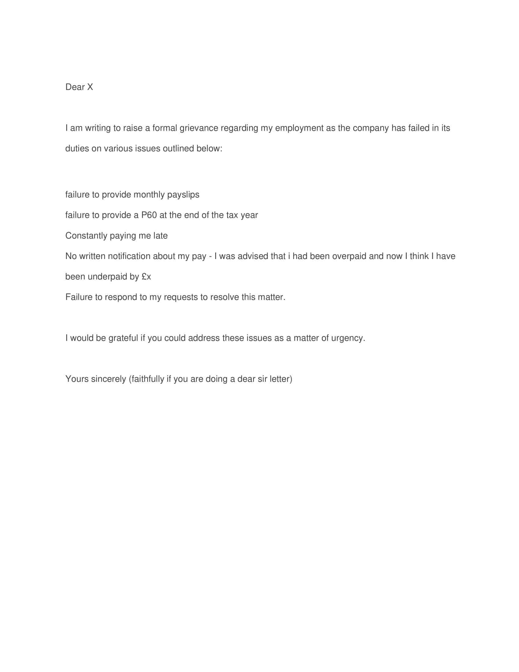 example of grievance letter against employer example of grievance letter against employer