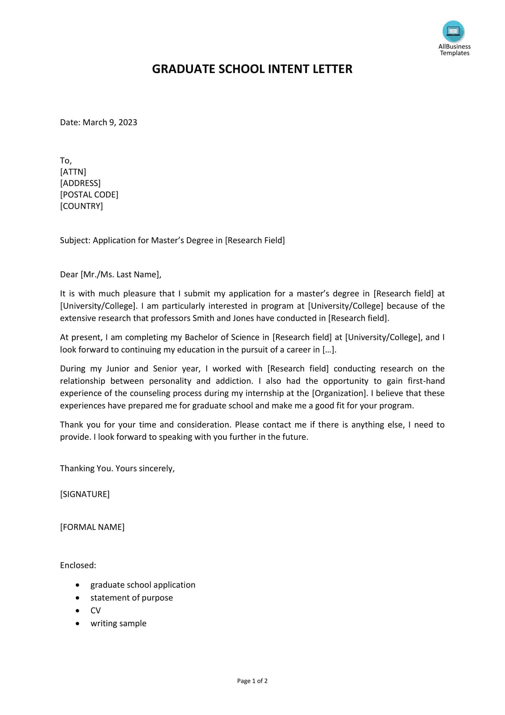 example of letter of intent for graduate school example of letter of intent for graduate school