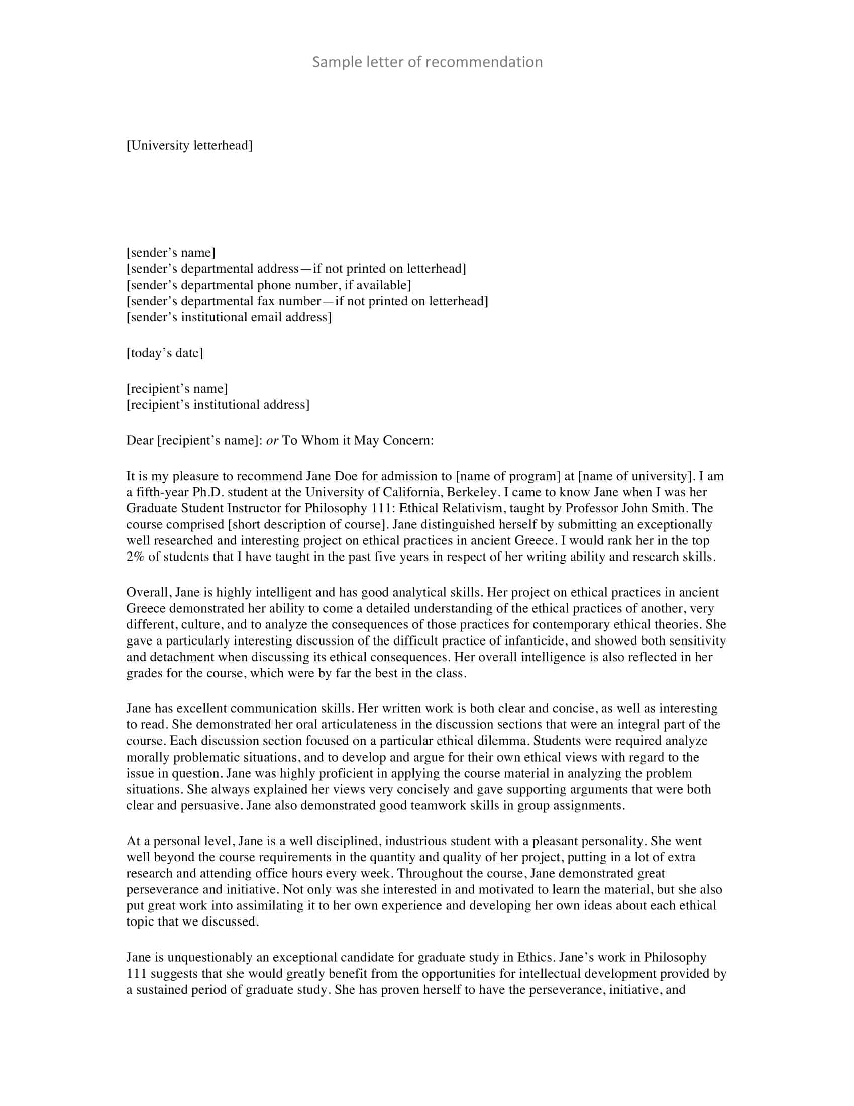 example of recommendation letter example of recommendation letter