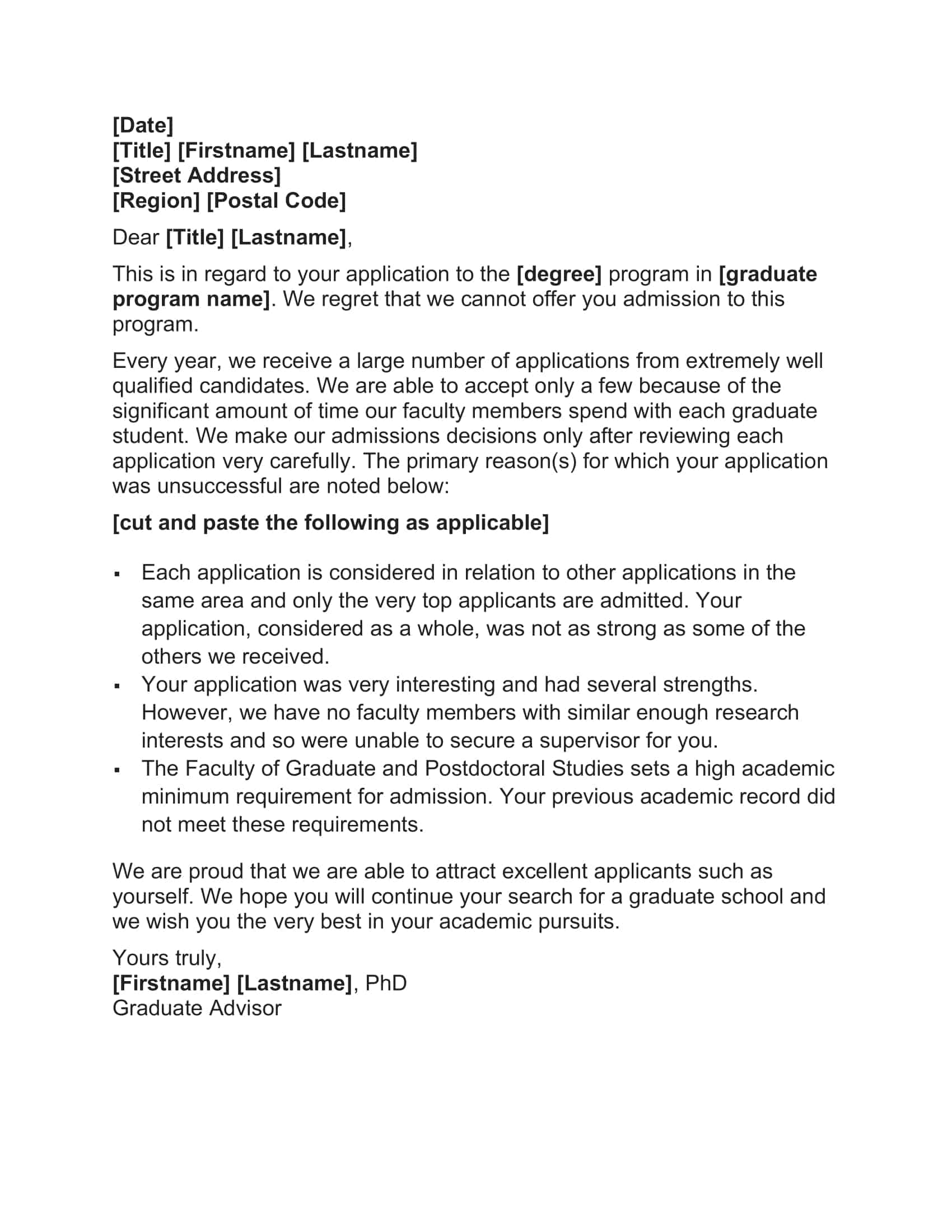 example rejection letter college example rejection letter college