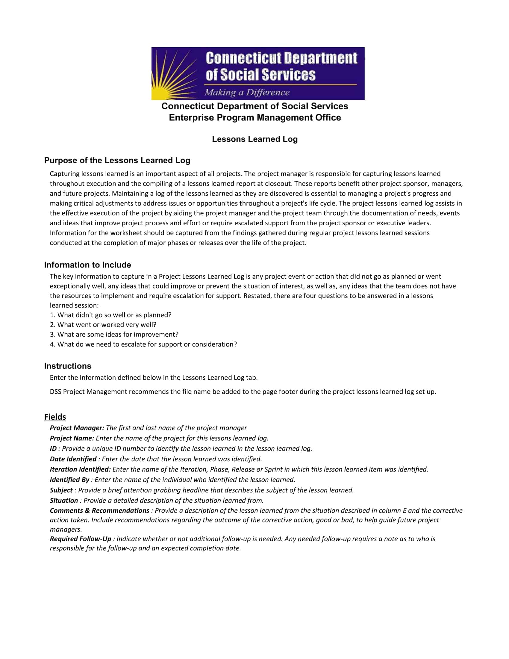 Free Printable Lessons Learned Templates (Excel, PDF, Word) Project Example
