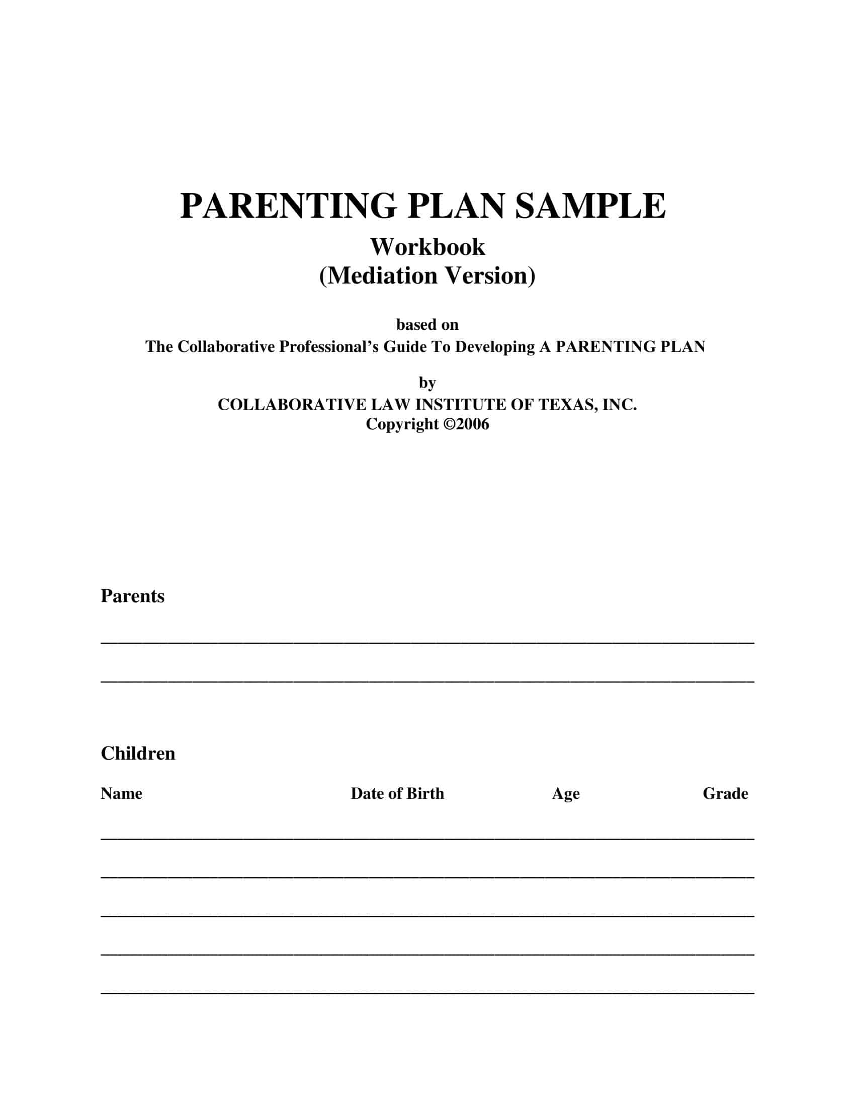 Free Printable Parenting Plan Templates PDF Excel Free Printable Parenting Plan Templates PDF Excel