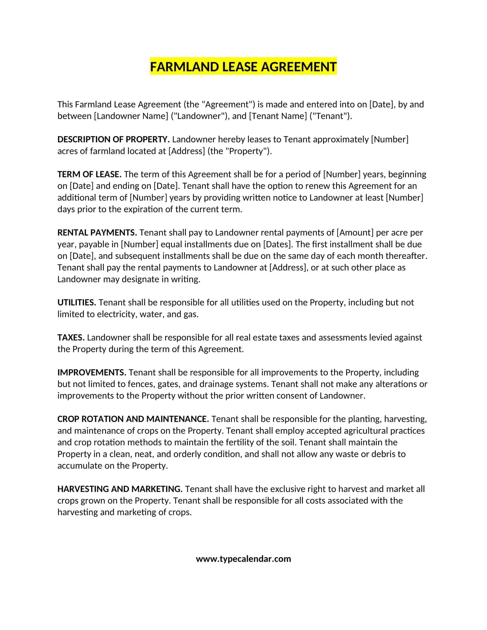 farmland lease agreement farmland lease agreement