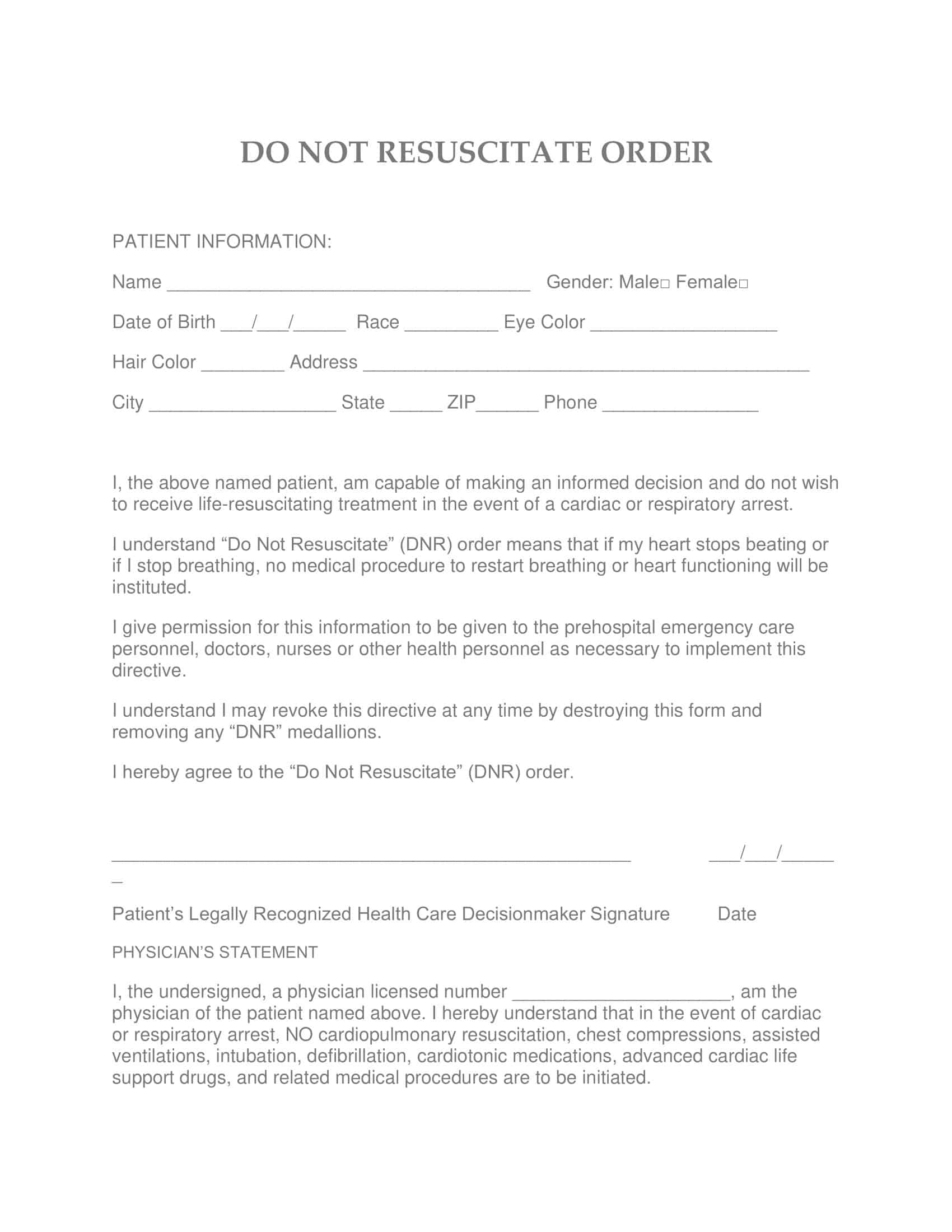 Free Printable DNR Form Do Not Resuscitate Template Printables For Free Printable DNR Form Do Not Resuscitate Template Printables For
