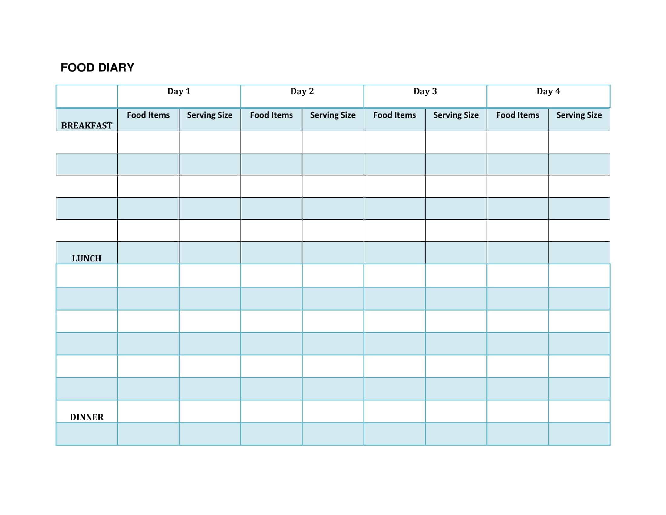 Daily Food Diary Printable Daily Food Diary Printable