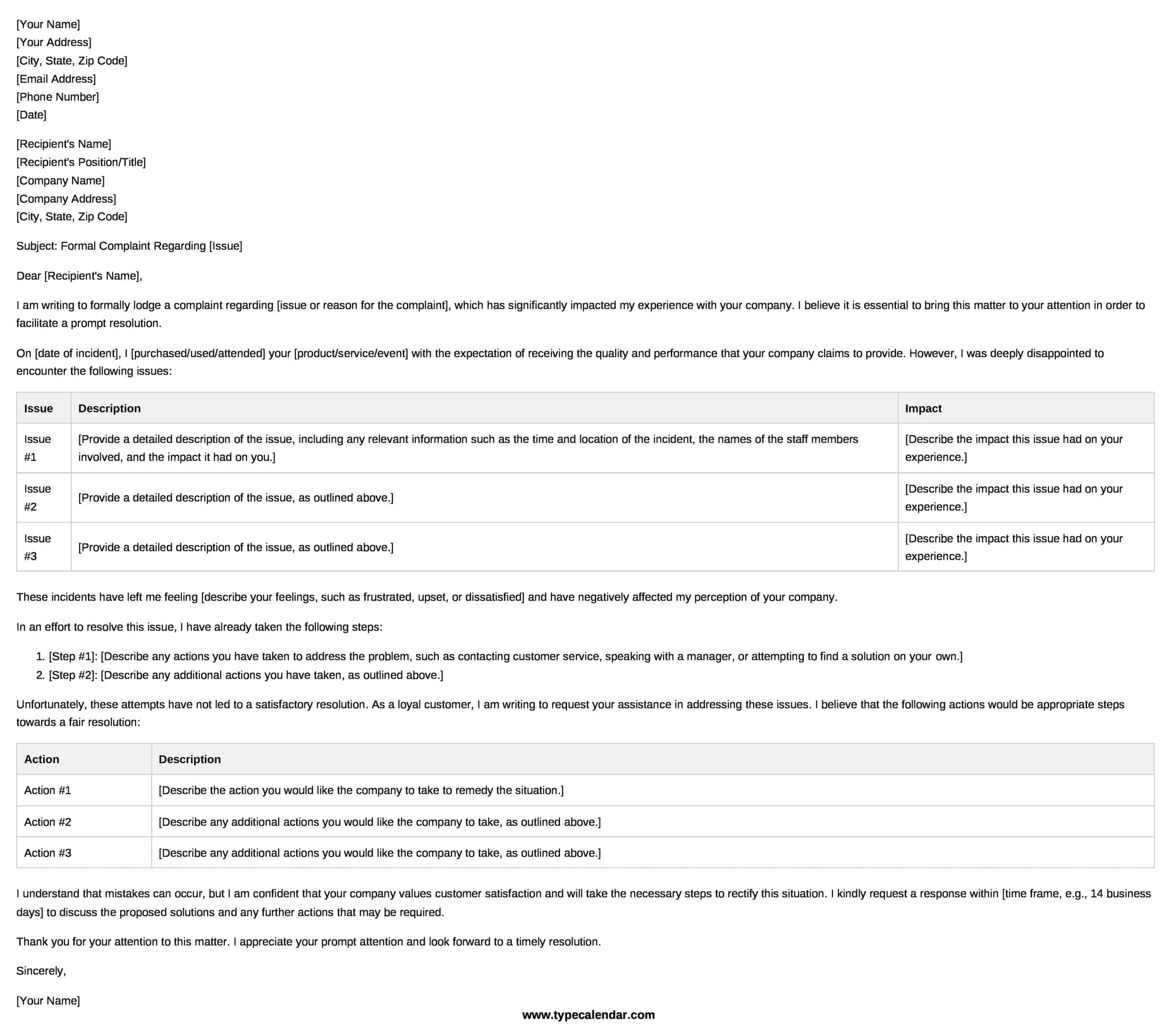 formal complaint letter formal complaint letter