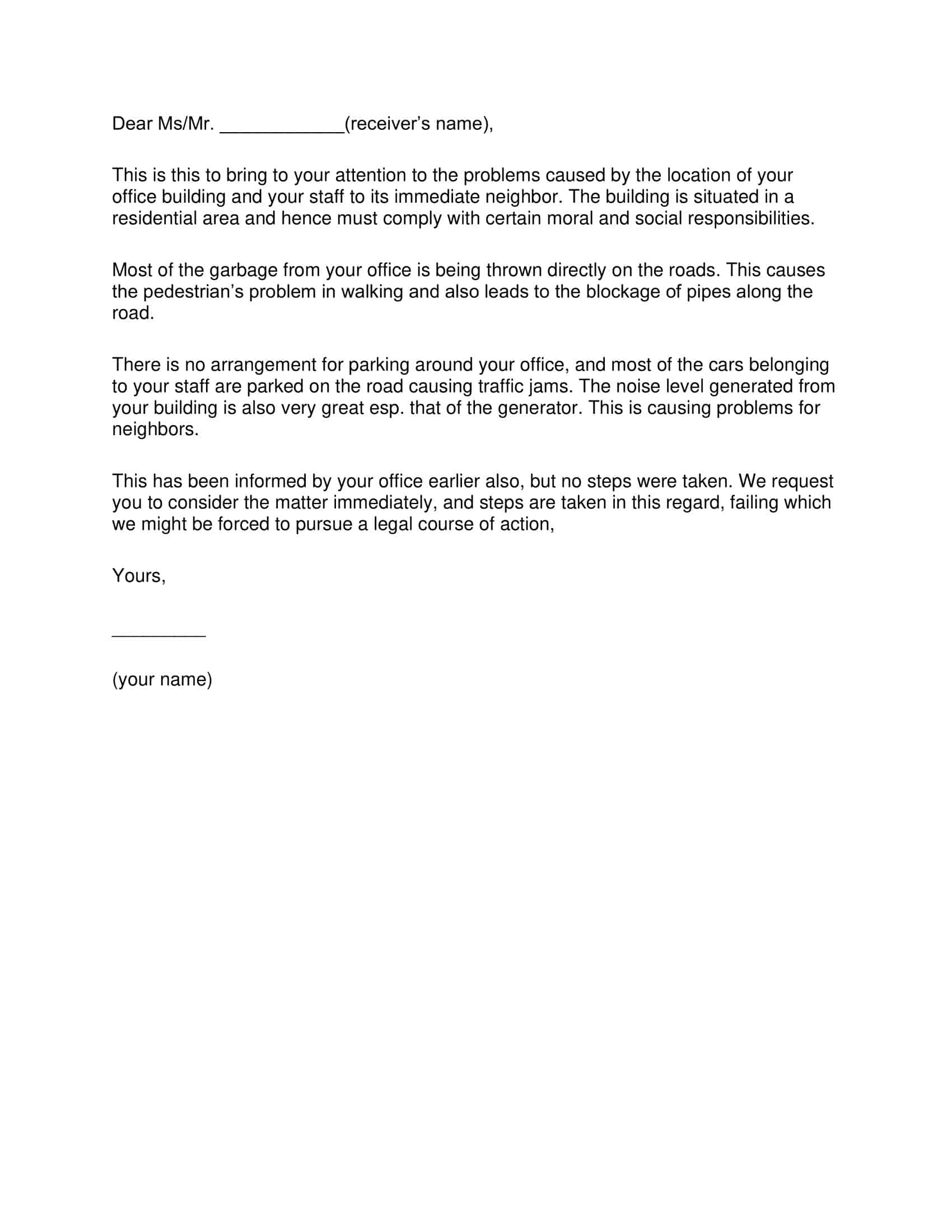 formal letter of complaint example formal letter of complaint example