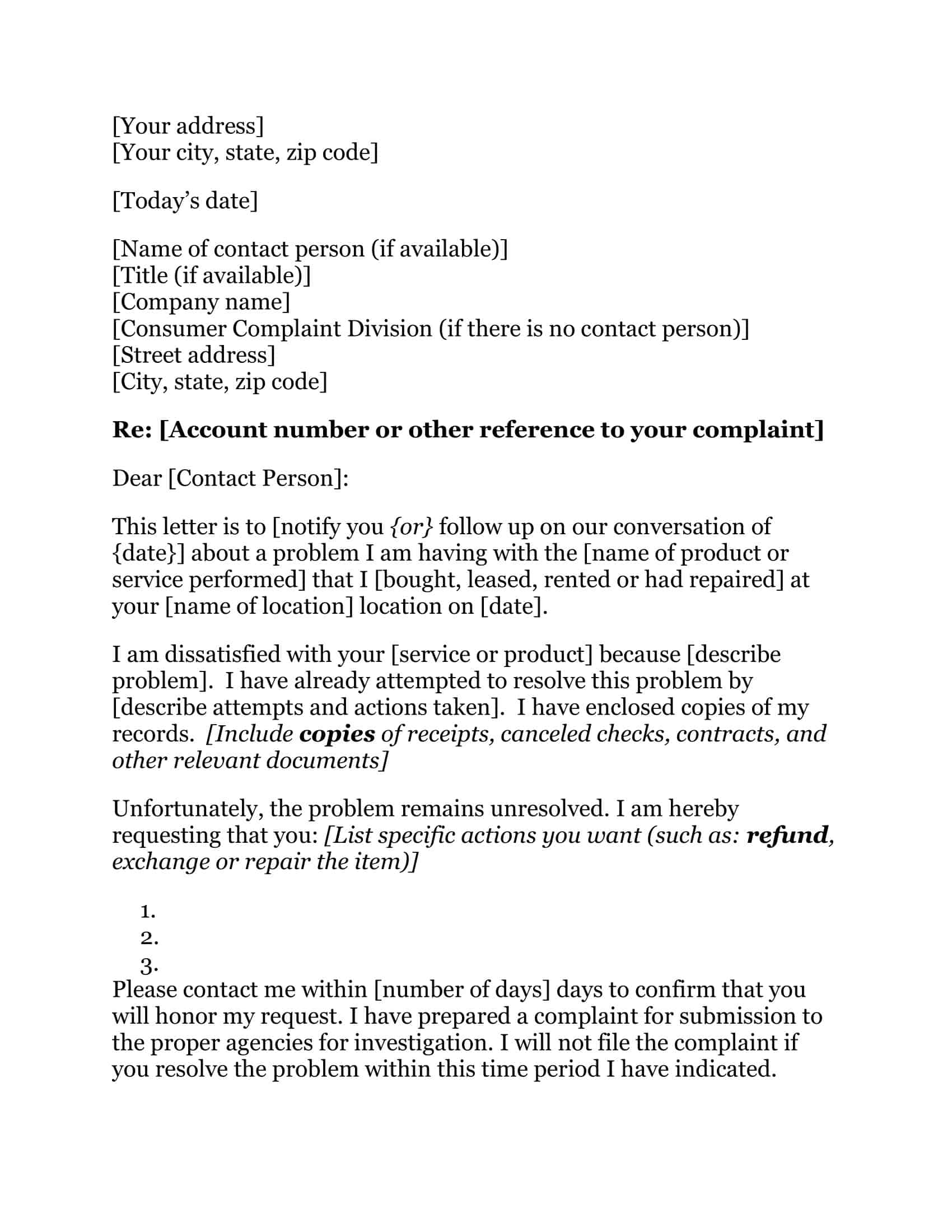 formal letter of complaint template formal letter of complaint template