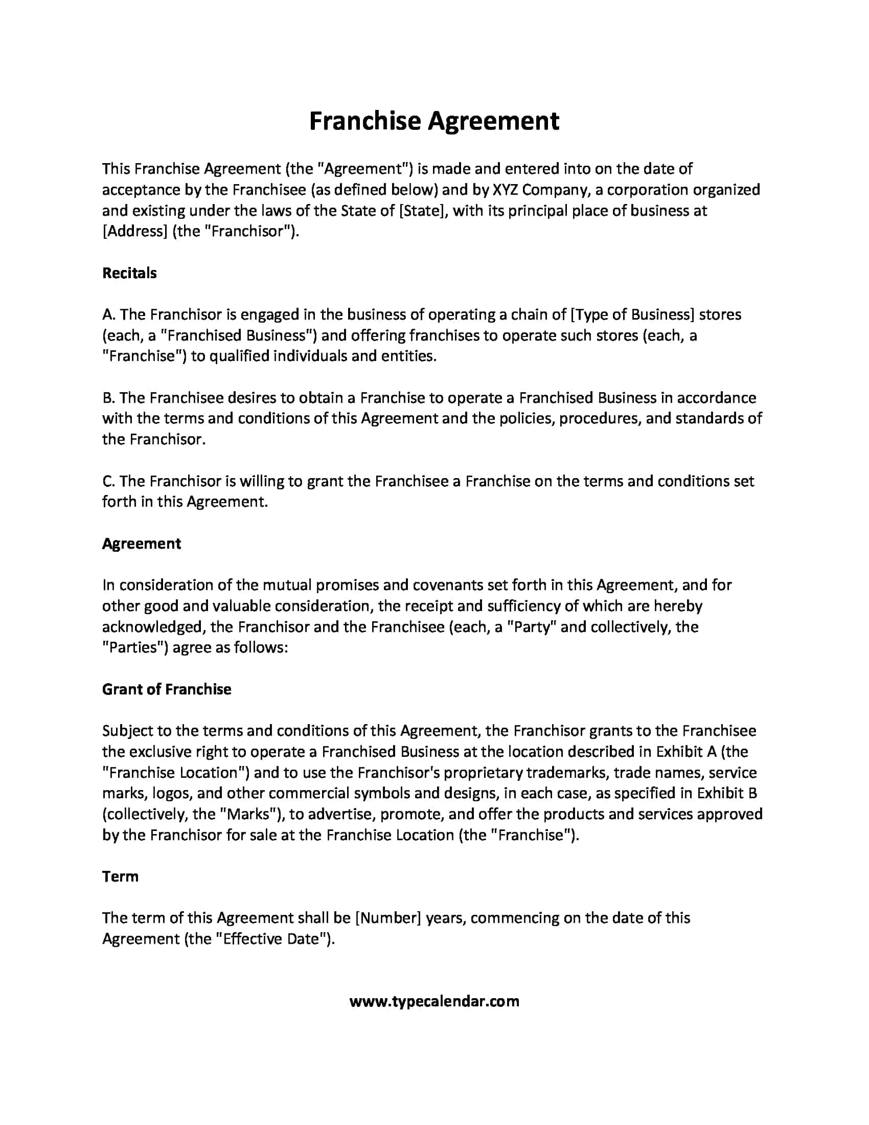 franchise agreement franchise agreement