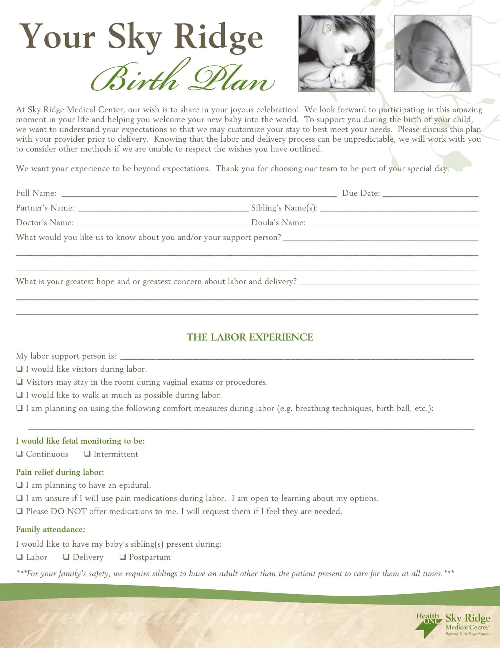 free birth plan template free birth plan template