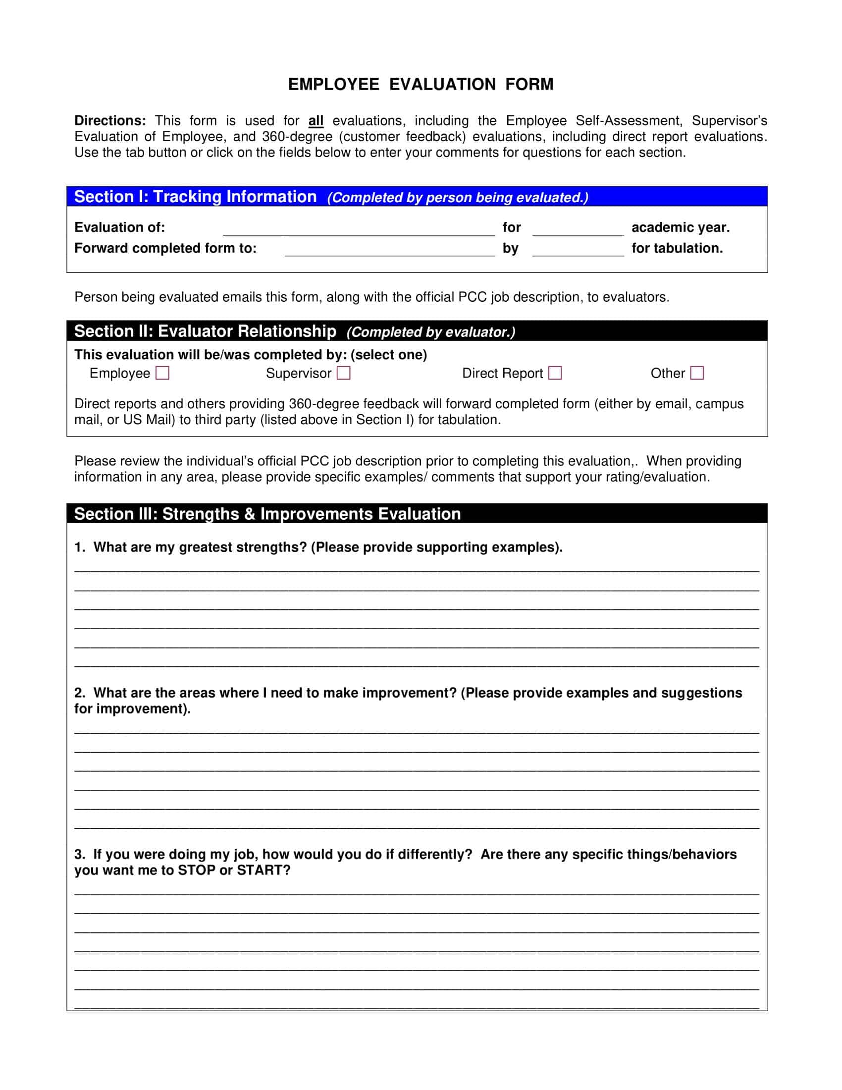 Free Printable Employee Evaluation Form Templates PDF Excel Word Free Printable Employee Evaluation Form Templates PDF Excel Word