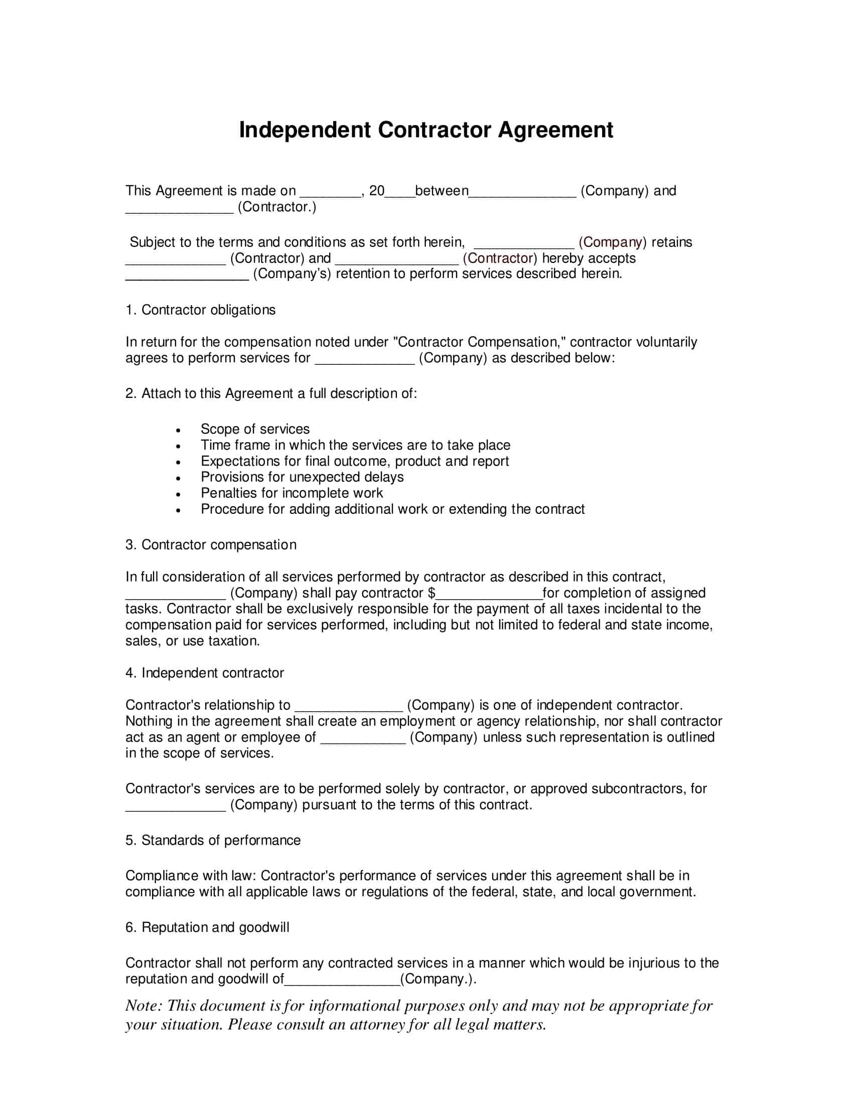 free examples of independent contractor agreements free examples of independent contractor agreements