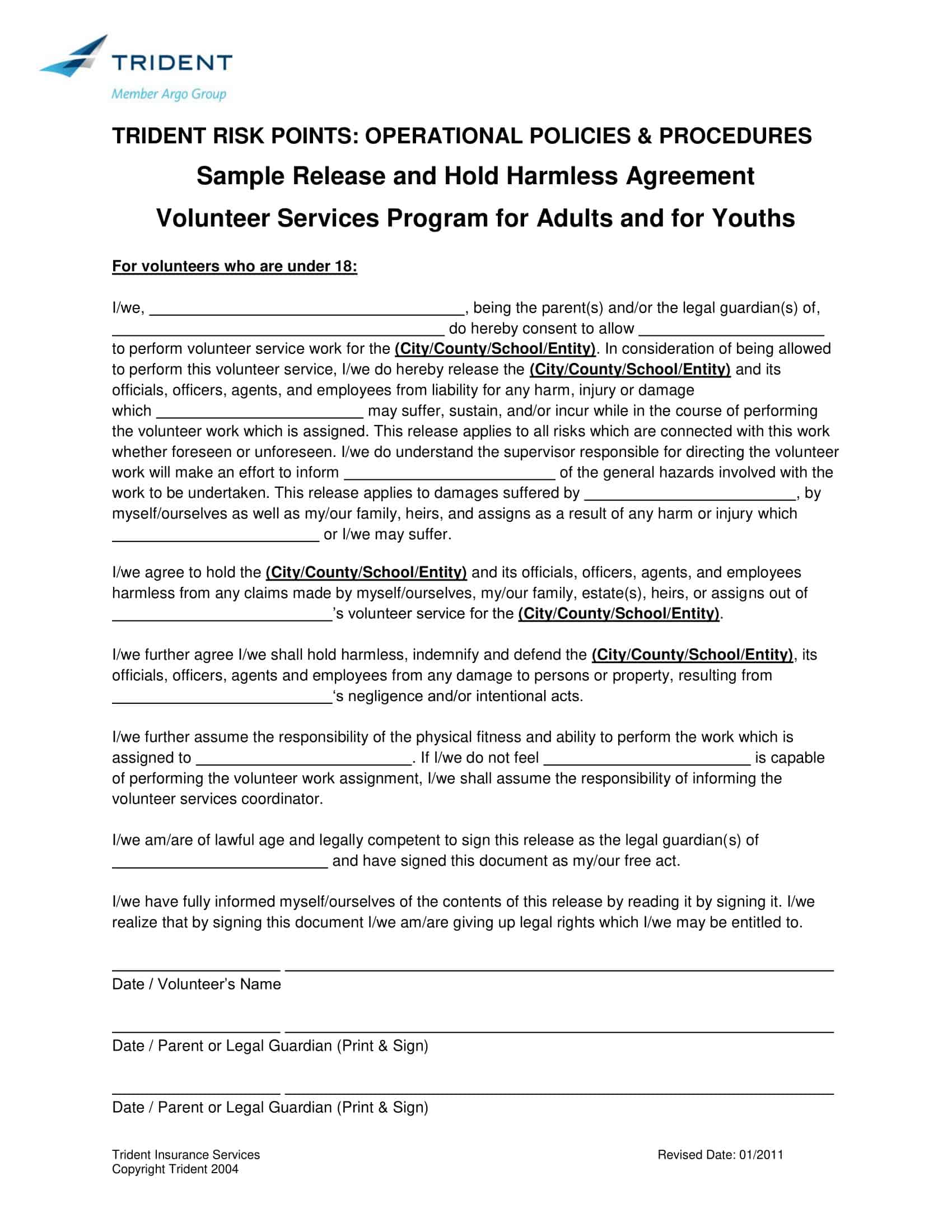 free hold harmless agreement template free hold harmless agreement template