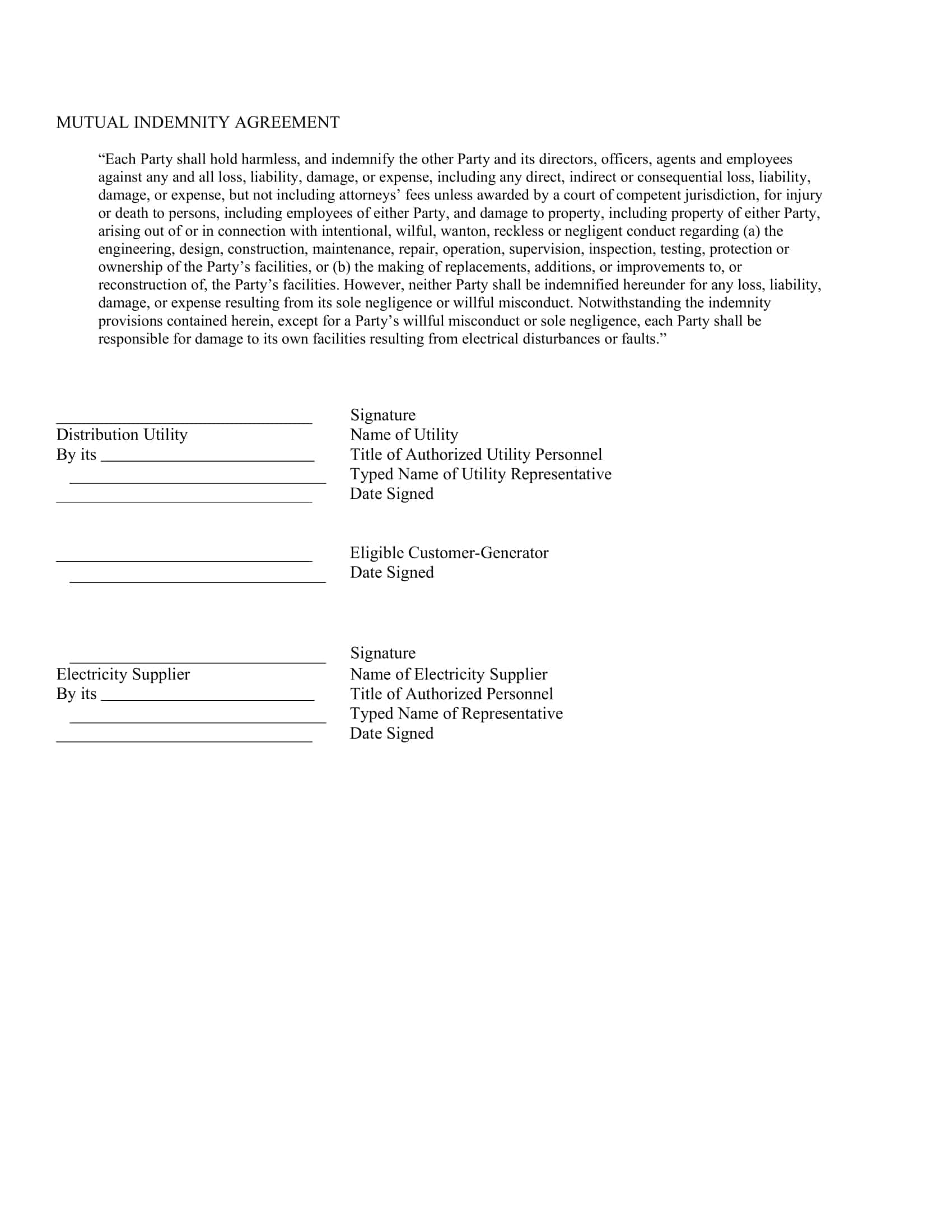 free indemnity agreement template free indemnity agreement template