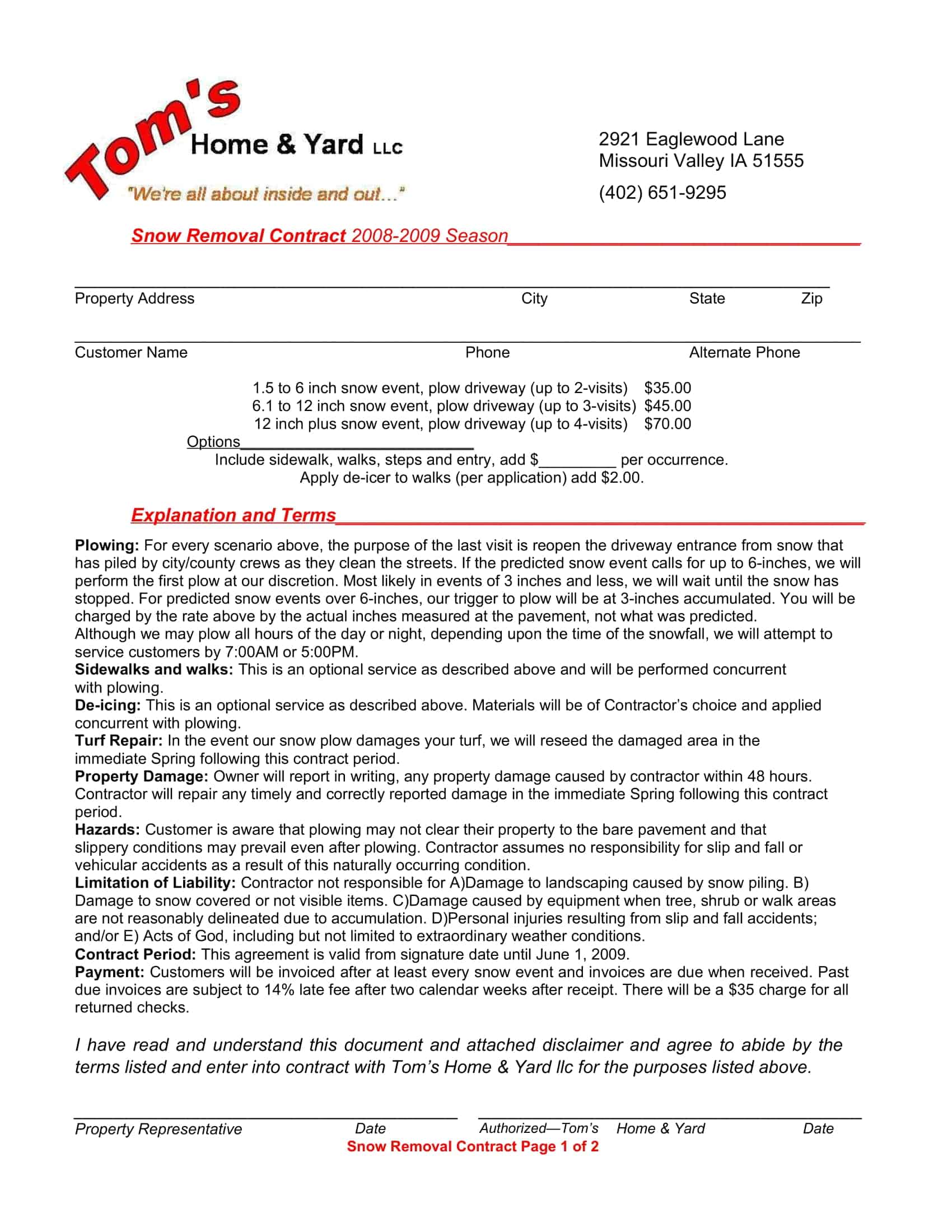 Free Printable Snow Removal Contract Templates PDF Word Free Printable Snow Removal Contract Templates PDF Word