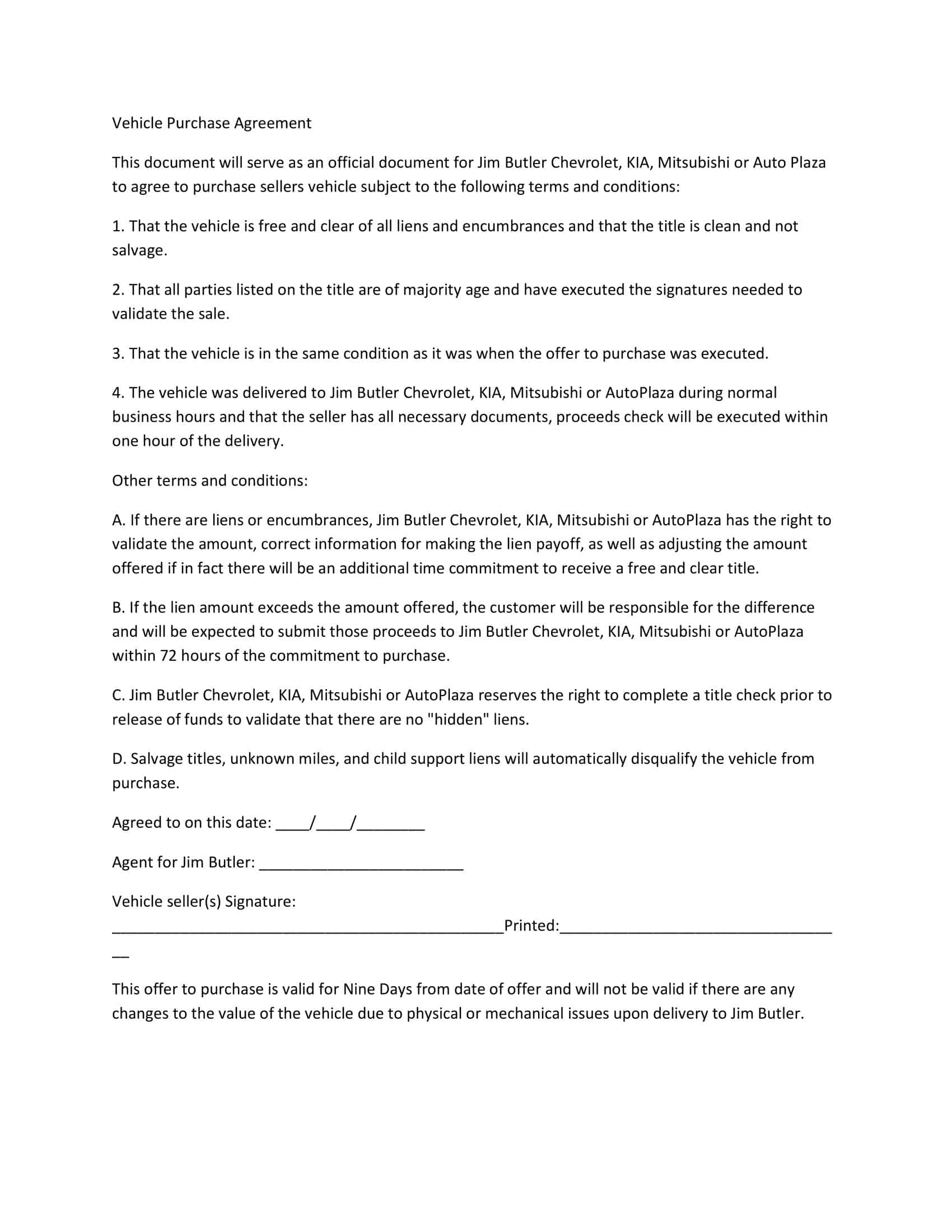 free printable vehicle purchase agreement free printable vehicle purchase agreement