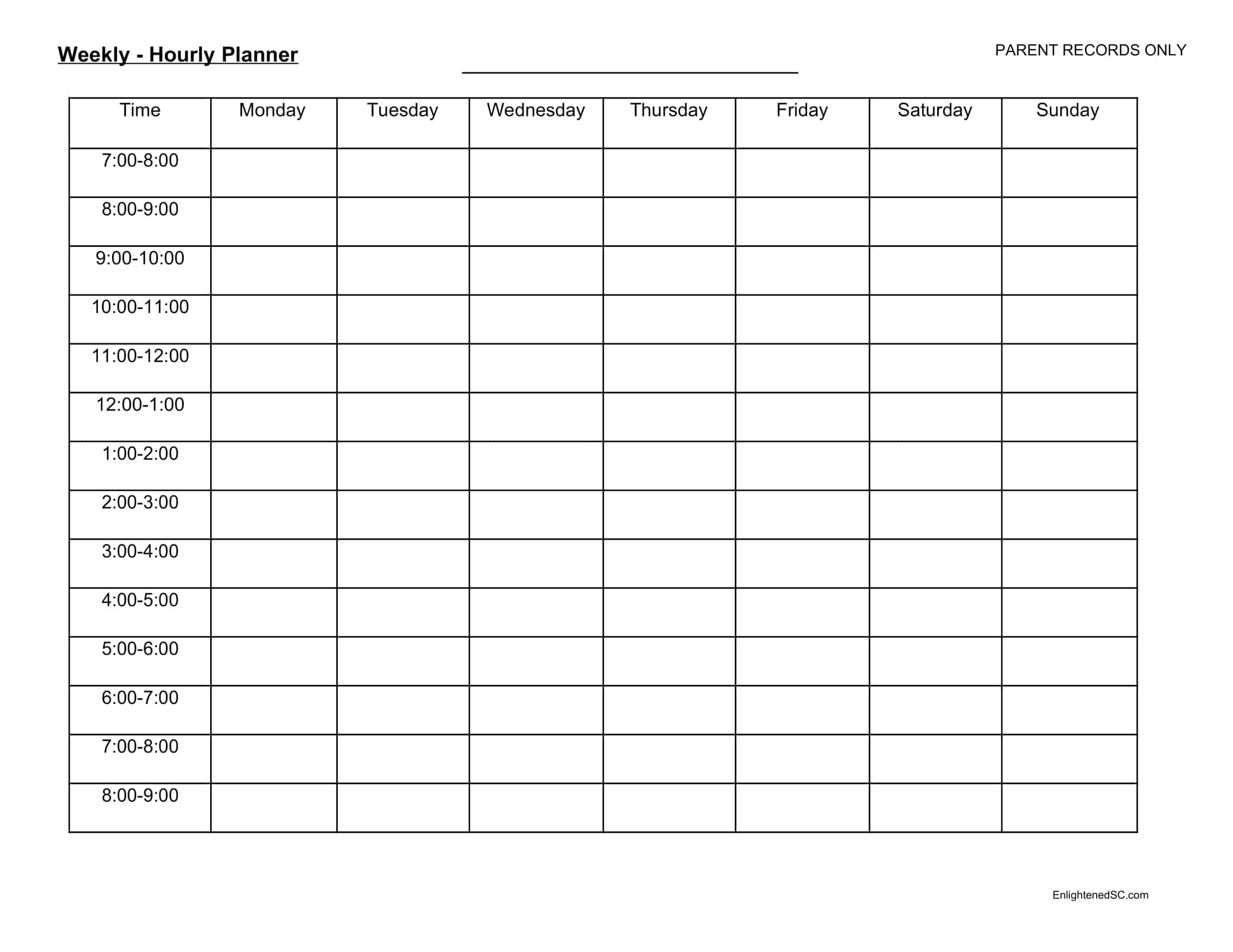 Free Printable Hourly Schedule Templates Excel PDF Word Weekly
