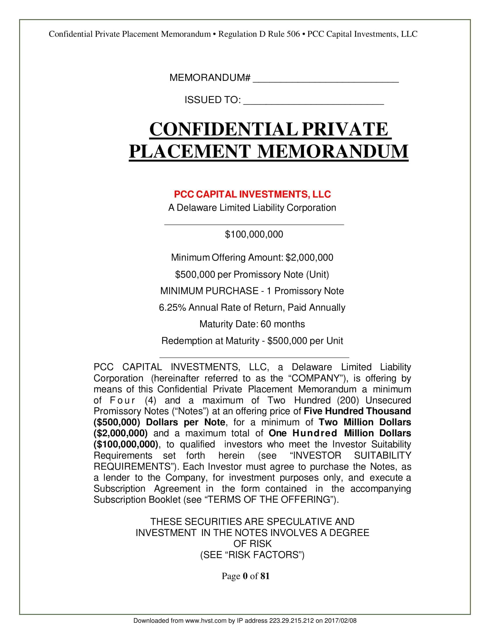 free private placement memorandum free private placement memorandum