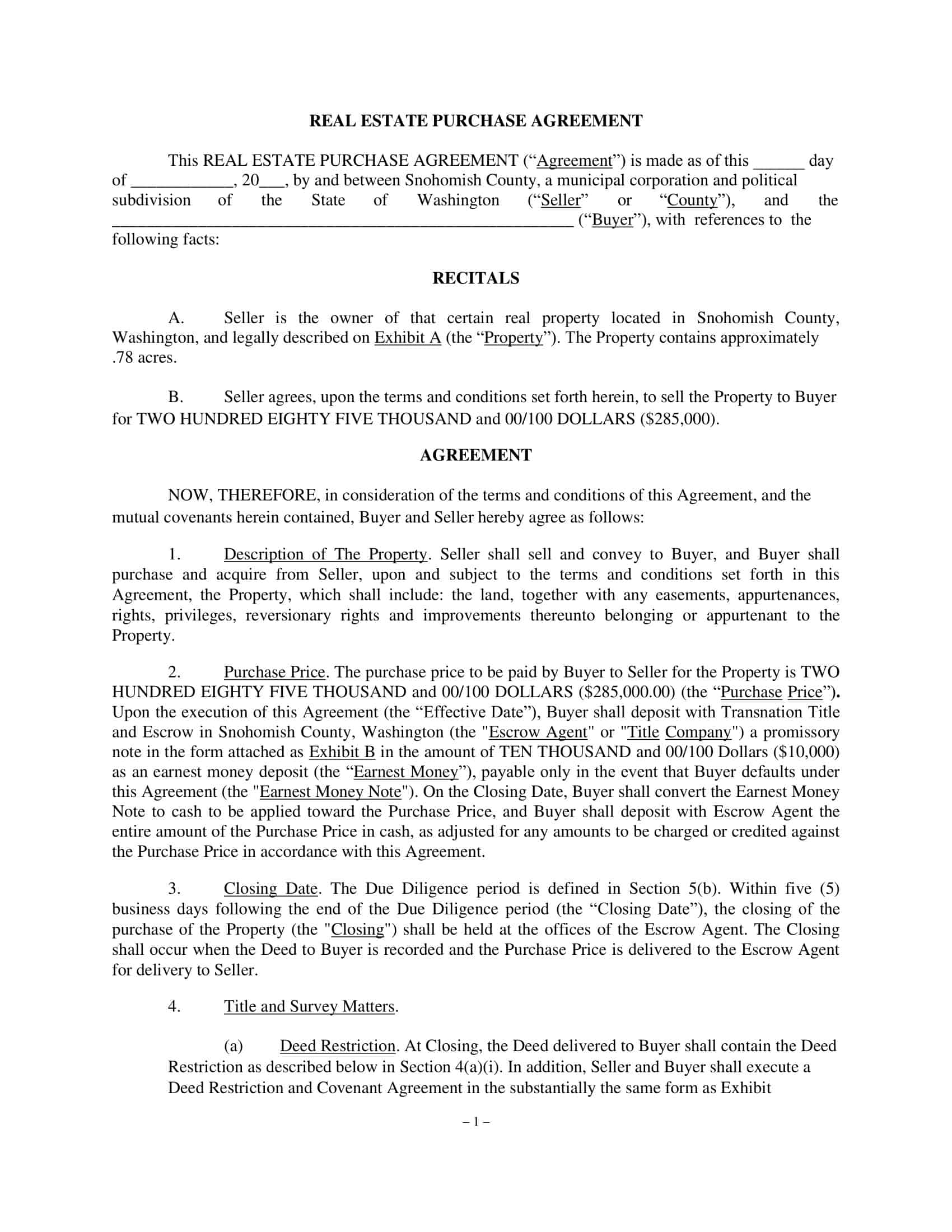 Free Printable Real Estate Purchase Agreement Templates [Word, PDF]