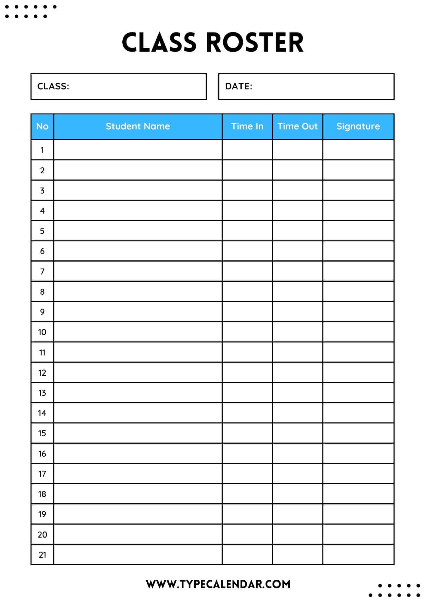 Printable Blank Roster Sheets Printable Blank Roster Sheets