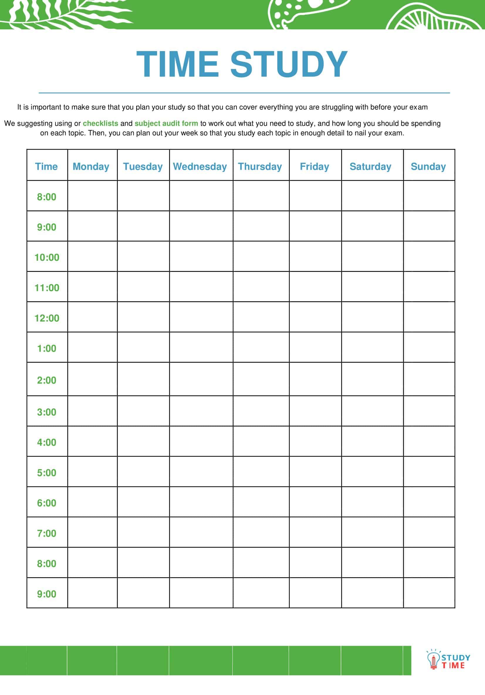 Time Study Templates MIT Printable Time Study Templates MIT Printable