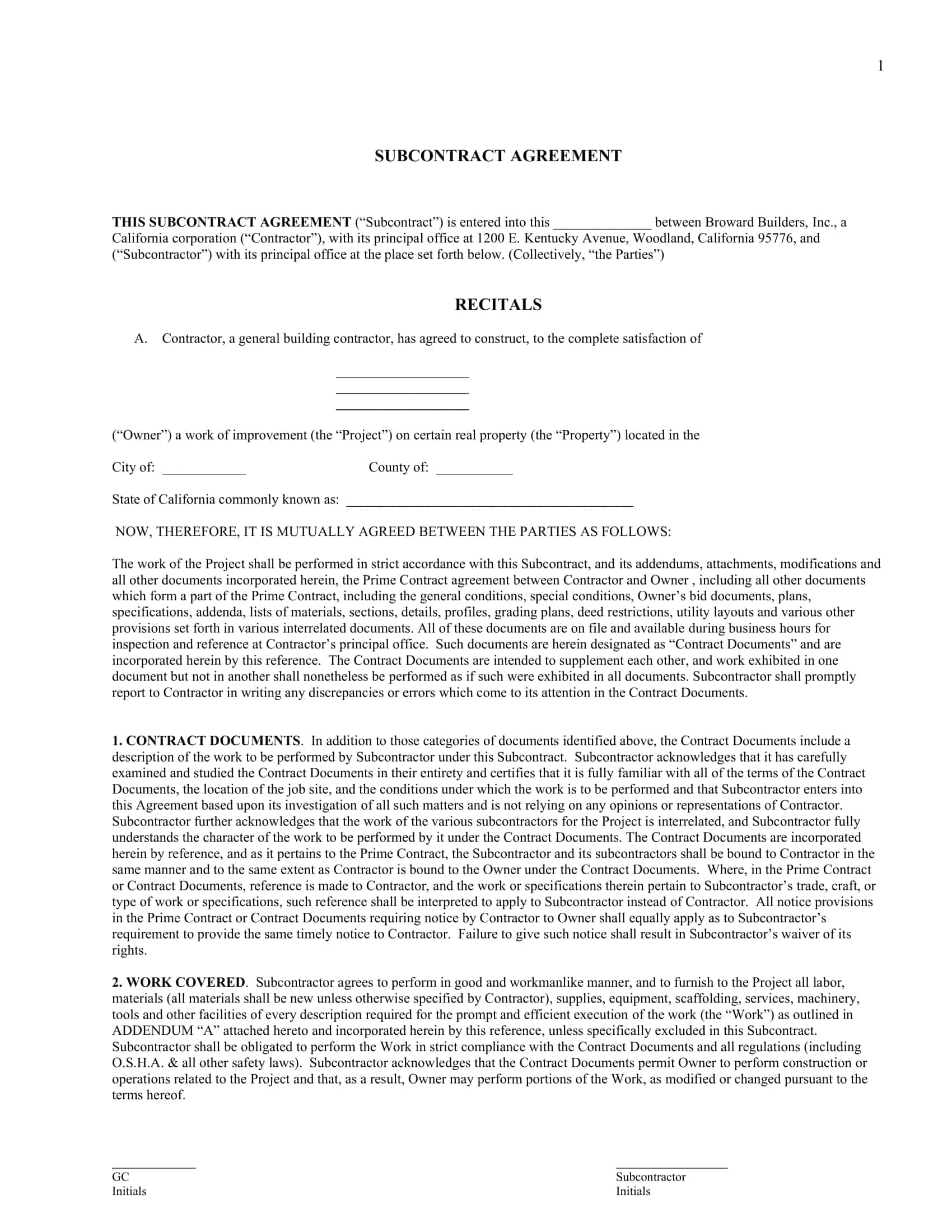 general contractor subcontractor agreement general contractor subcontractor agreement