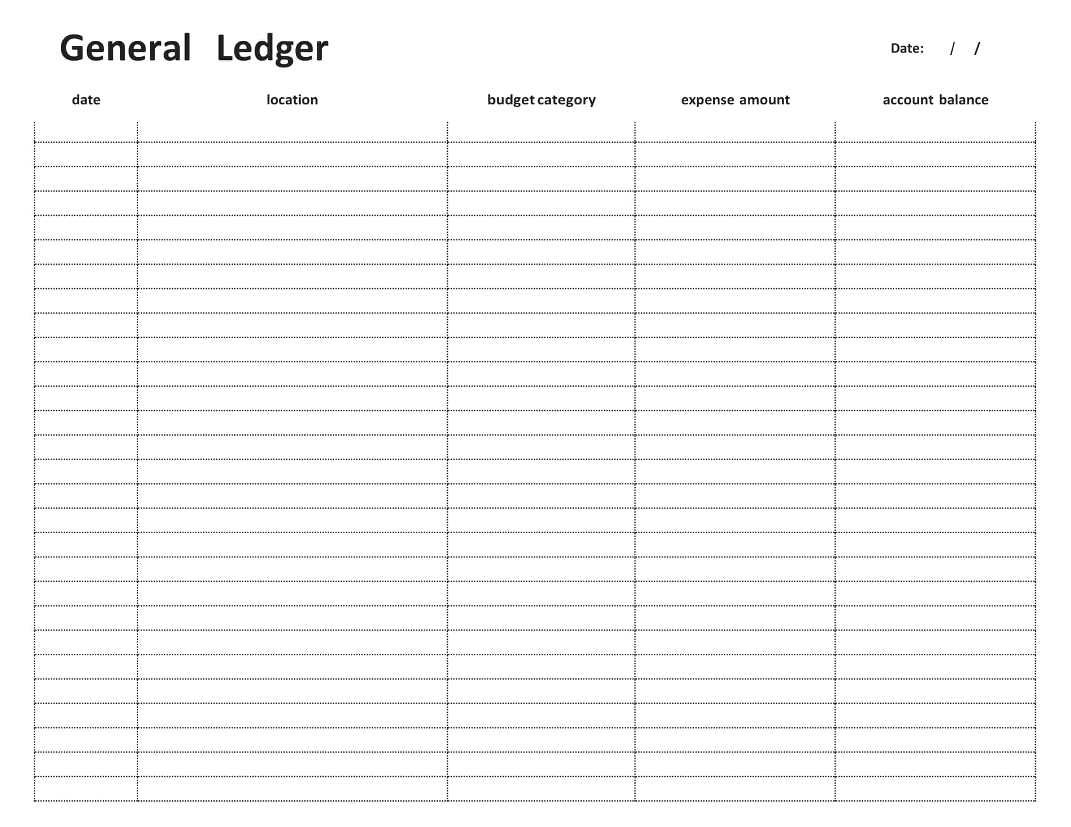 General Ledger Printable Sheets General Ledger Printable Sheets
