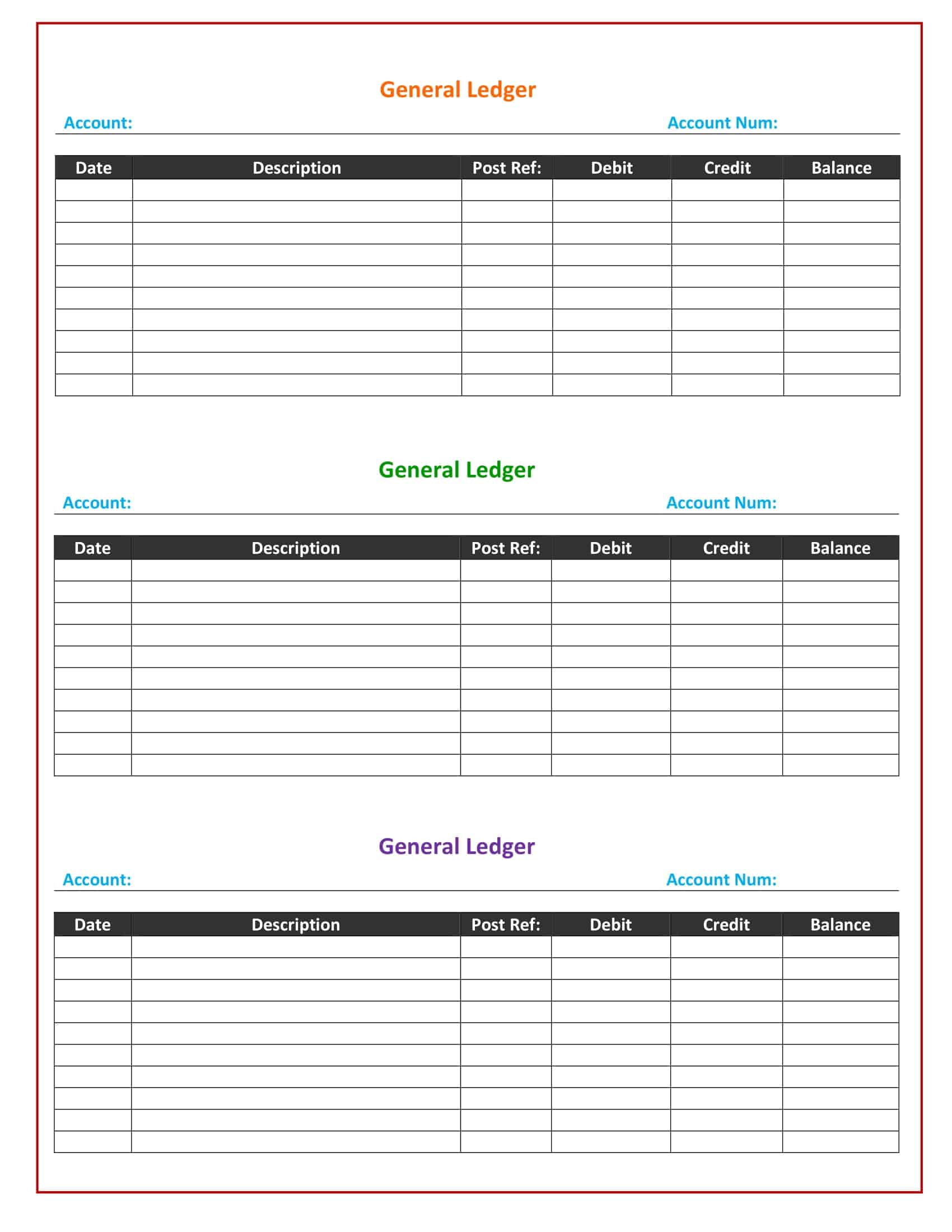 Printable General Ledger Template Printable General Ledger Template