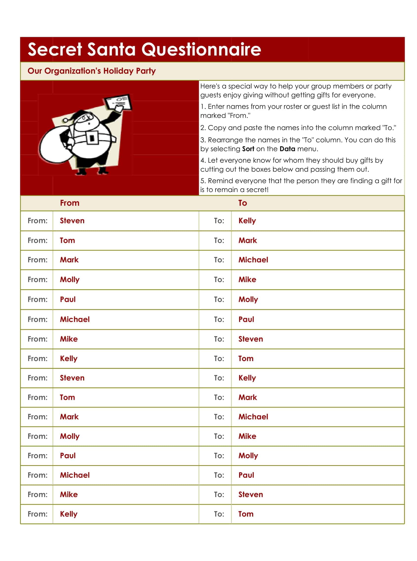 gift exchange questionnaire gift exchange questionnaire