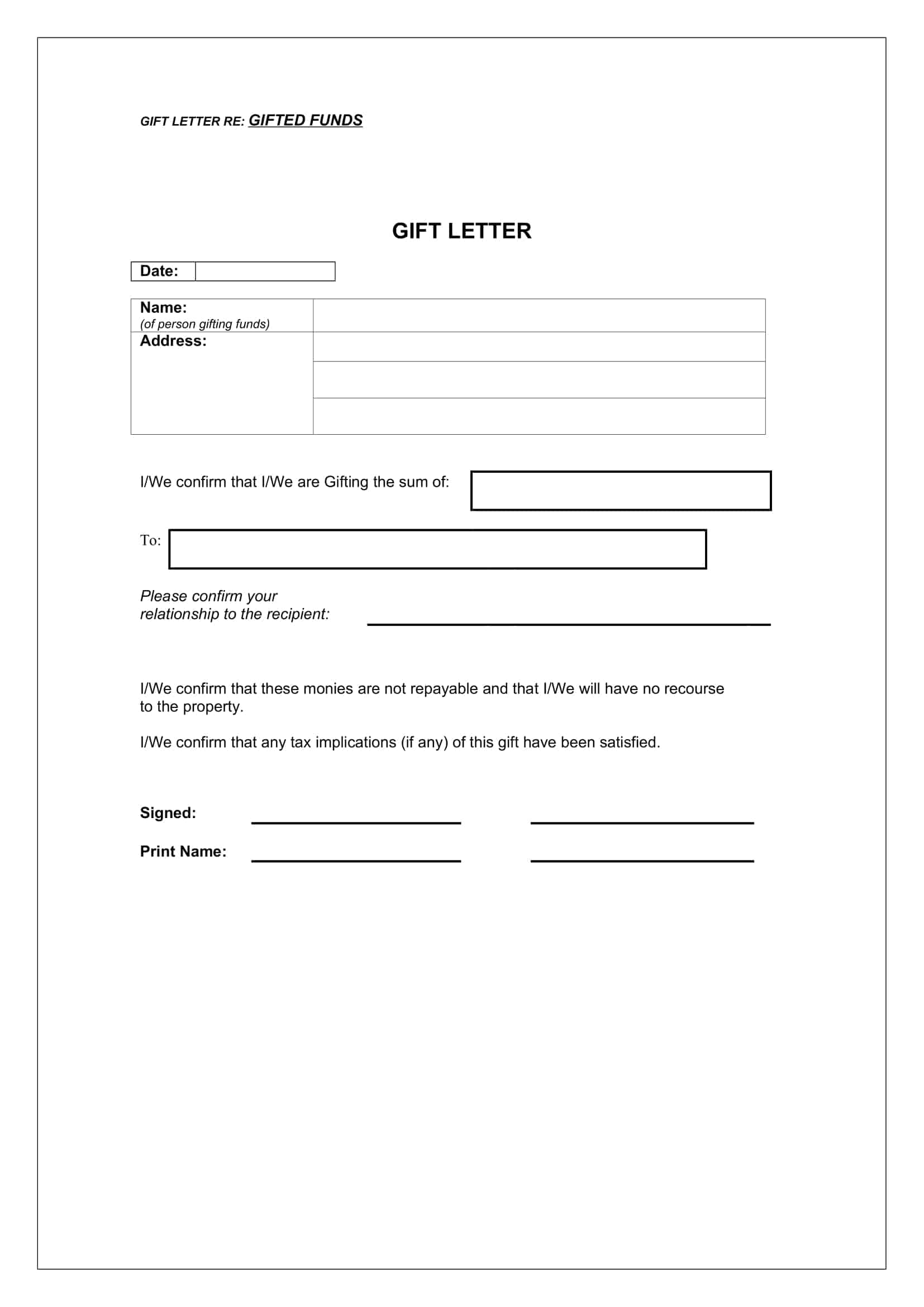 Free Printable Gift Letter Templates Car Boat Mortgage PDF Word Free Printable Gift Letter Templates Car Boat Mortgage PDF Word