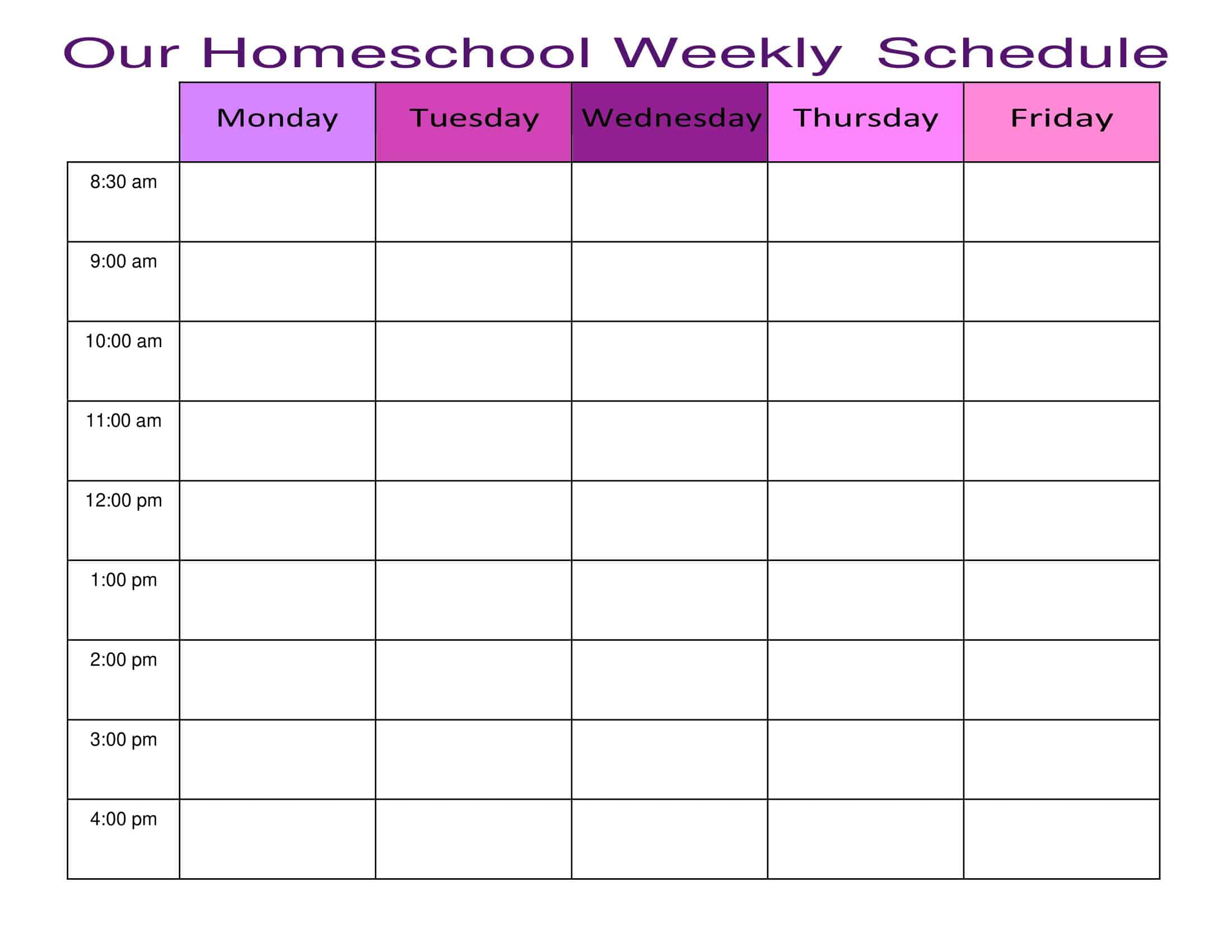 Free Printable Homeschool Schedule Templates PDF Word Excel Free Printable Homeschool Schedule Templates PDF Word Excel