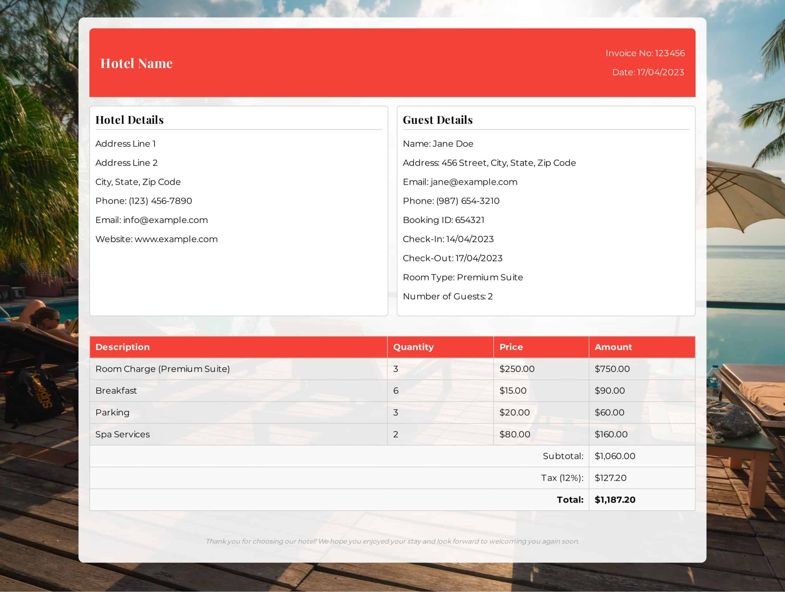 hotel receipt form hotel receipt form