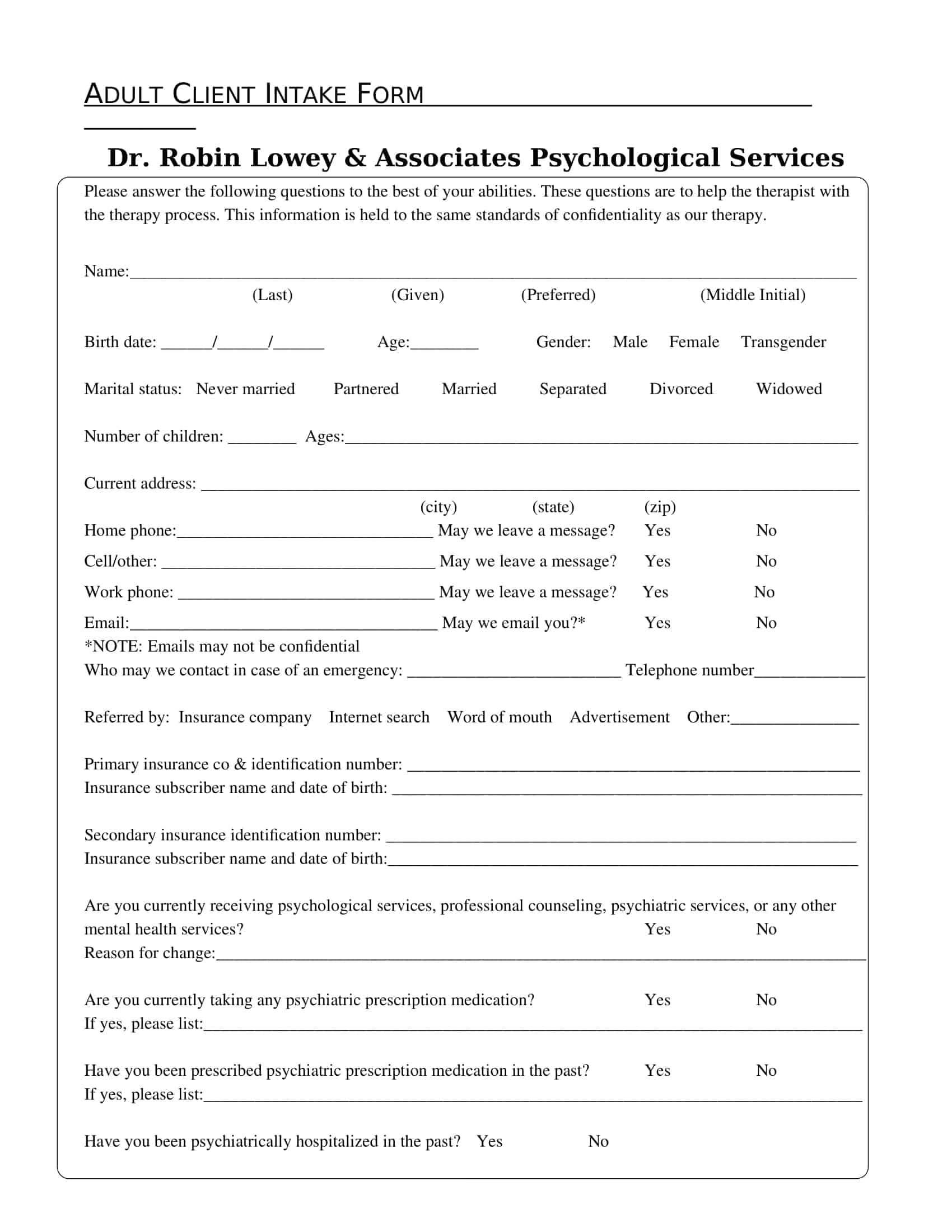 Free Printable Client Intake Form Templates [Word, PDF, Excel] Example