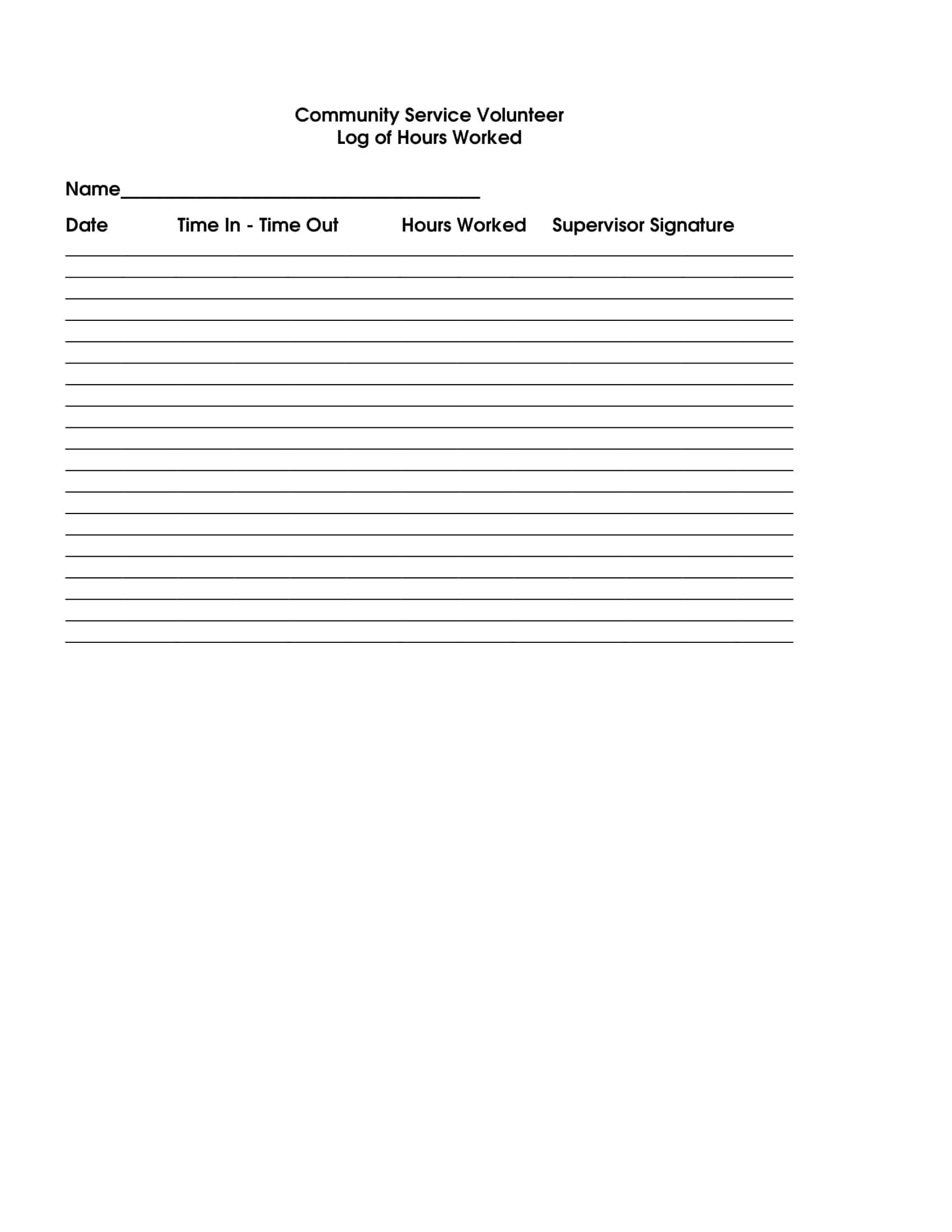 Free Printable Volunteer Hours Log Templates [Excel, PDF] Form Sheet