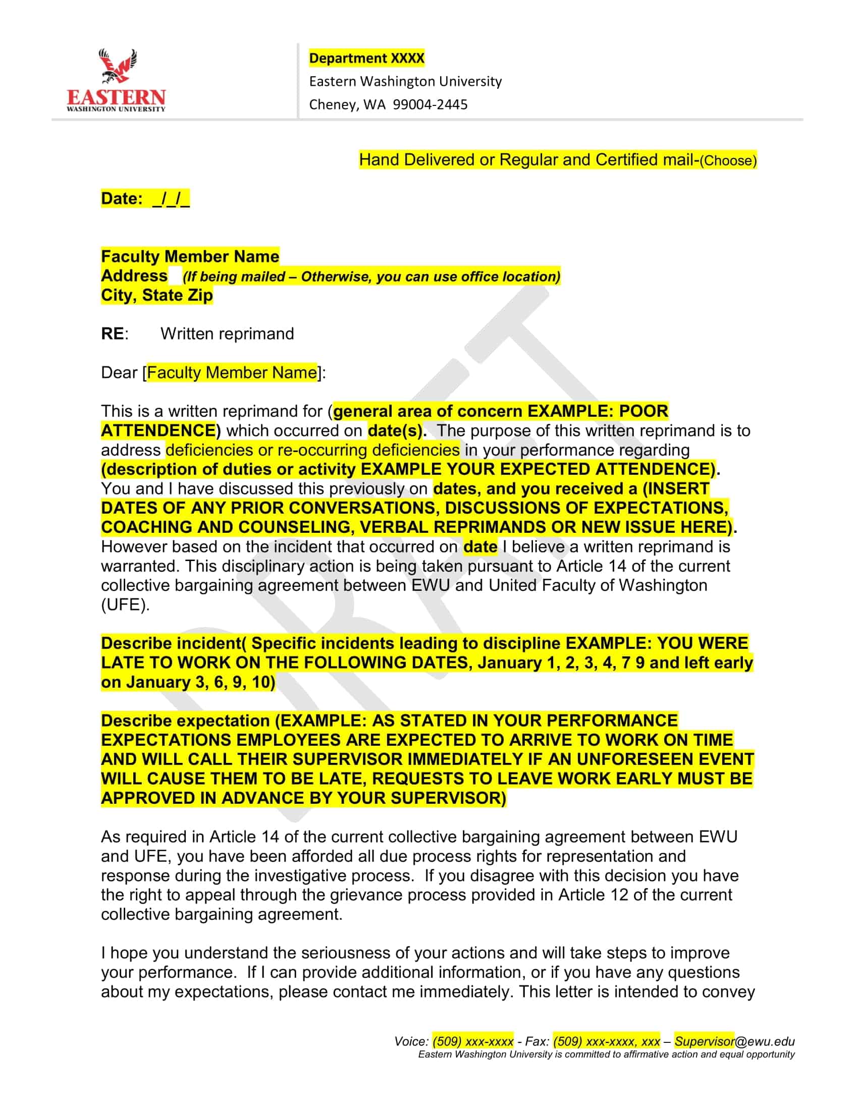 Free Printable Letter Of Reprimand Templates Army Air Force Example
