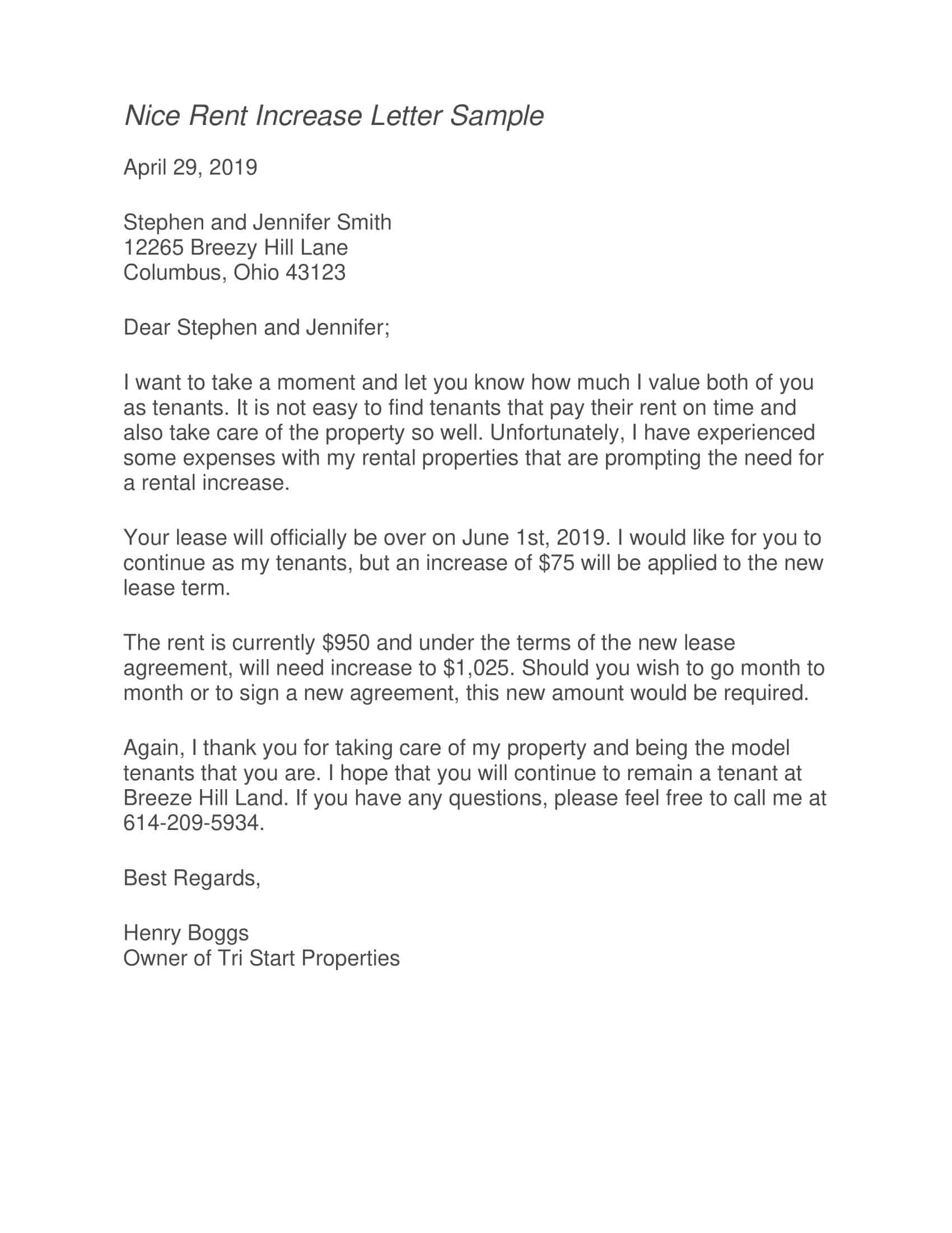 Free Printable Rent Increase Letter Templates PDF Word Free Printable Rent Increase Letter Templates PDF Word