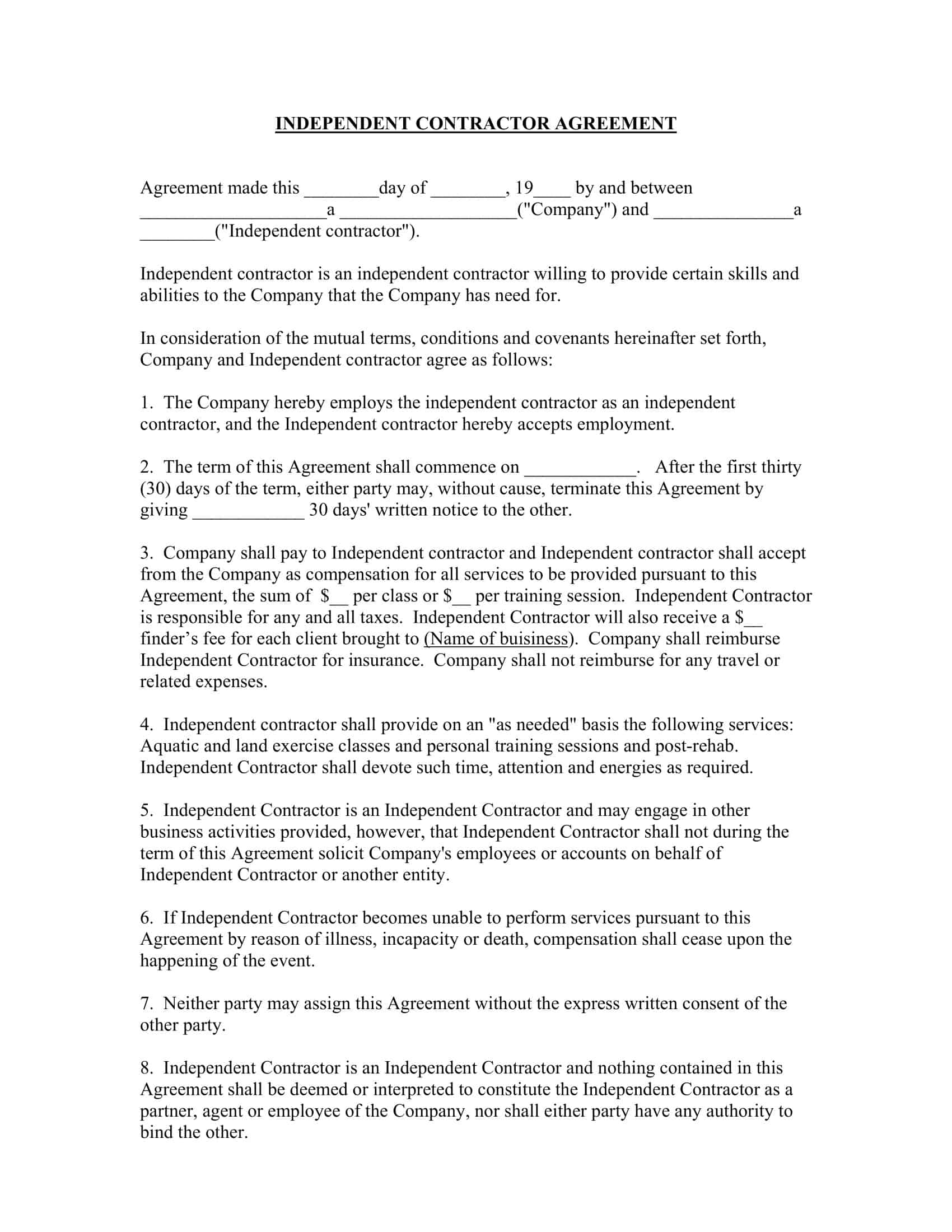 independent contractor agreement template independent contractor agreement template