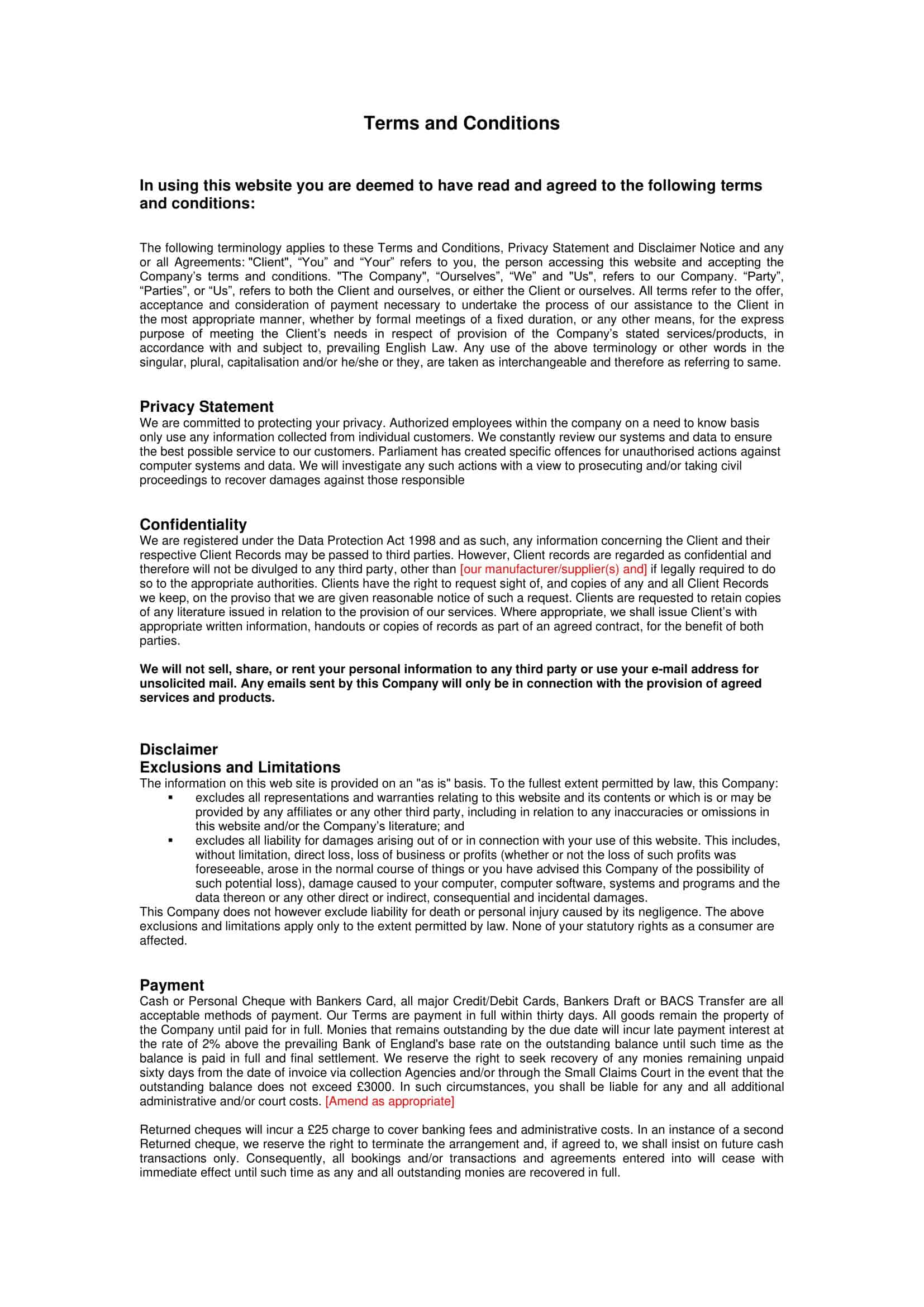 Free Printable Terms And Conditions Templates PDF Word Simple Free Printable Terms And Conditions Templates PDF Word Simple