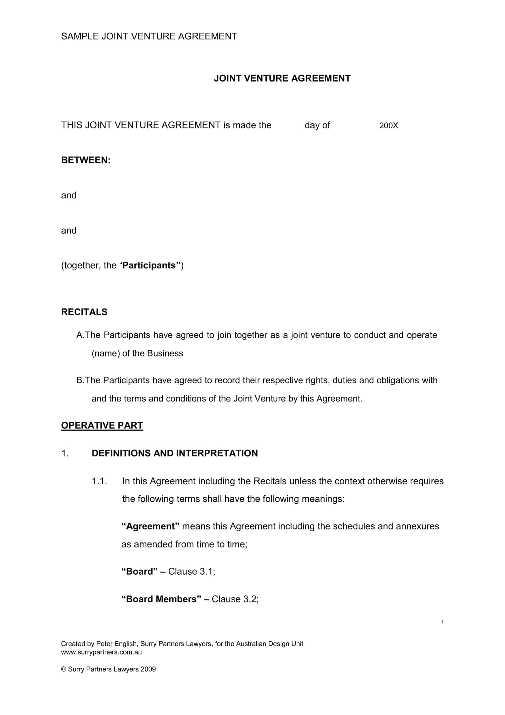 joint venture operating agreement joint venture operating agreement