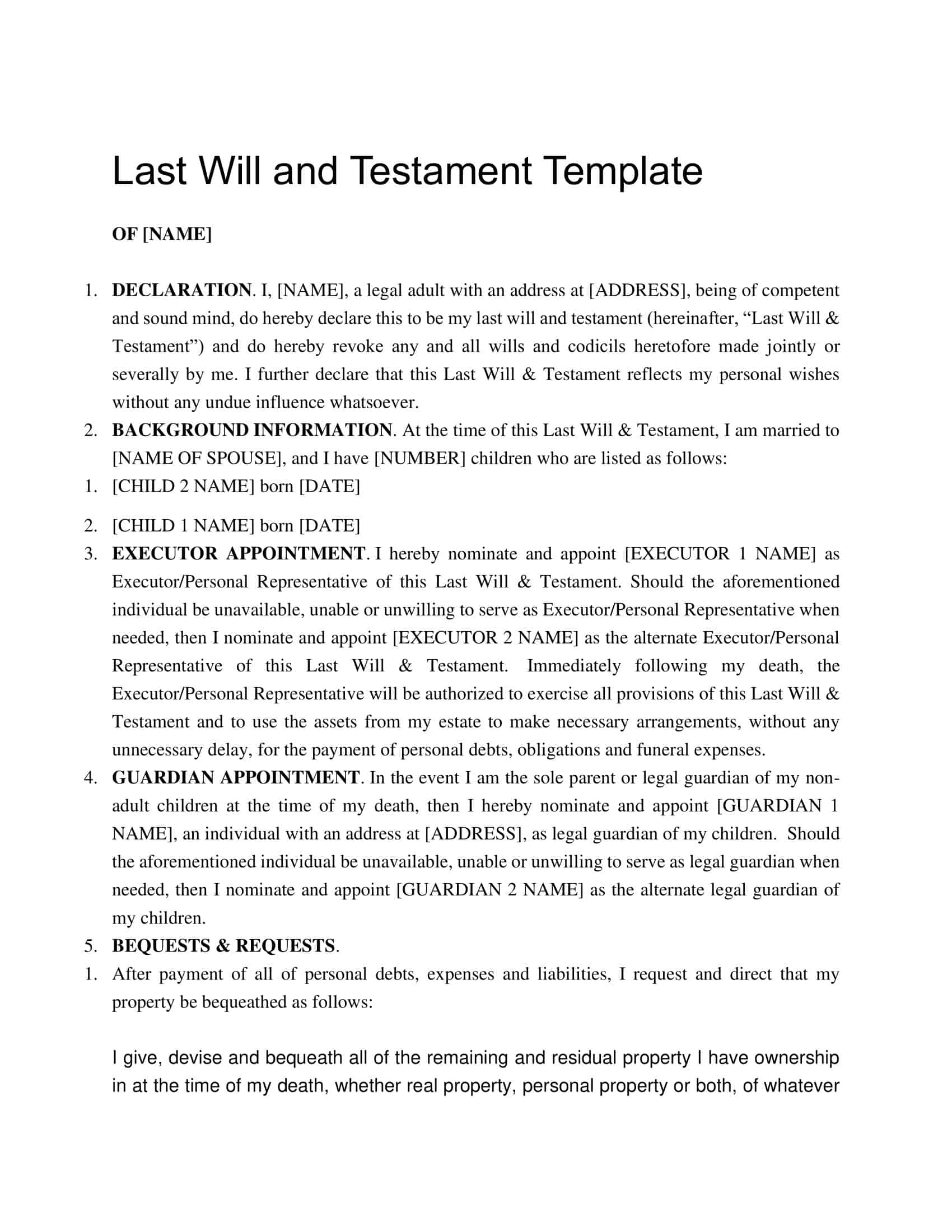 last will and testament template pdf last will and testament template pdf