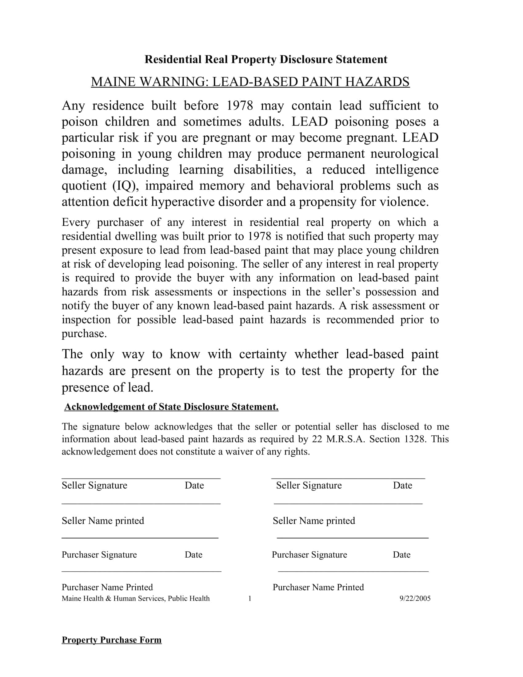 Free Printable Lead Based Paint Disclosure [PDF] Tenants Form For Renters