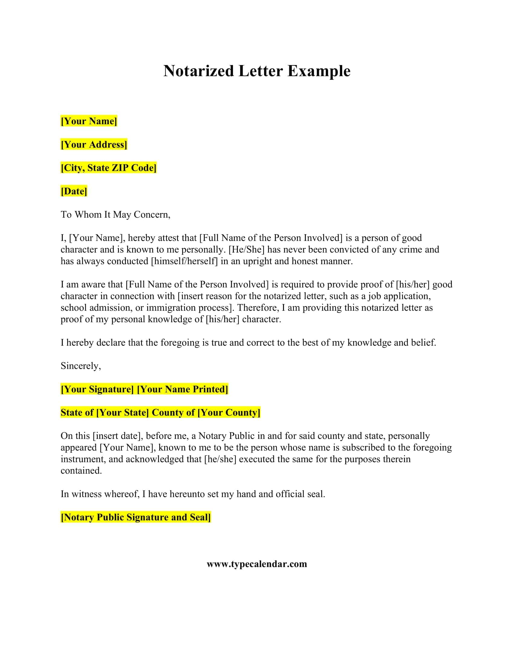 Notarized Letter Template Notarized Letter Template